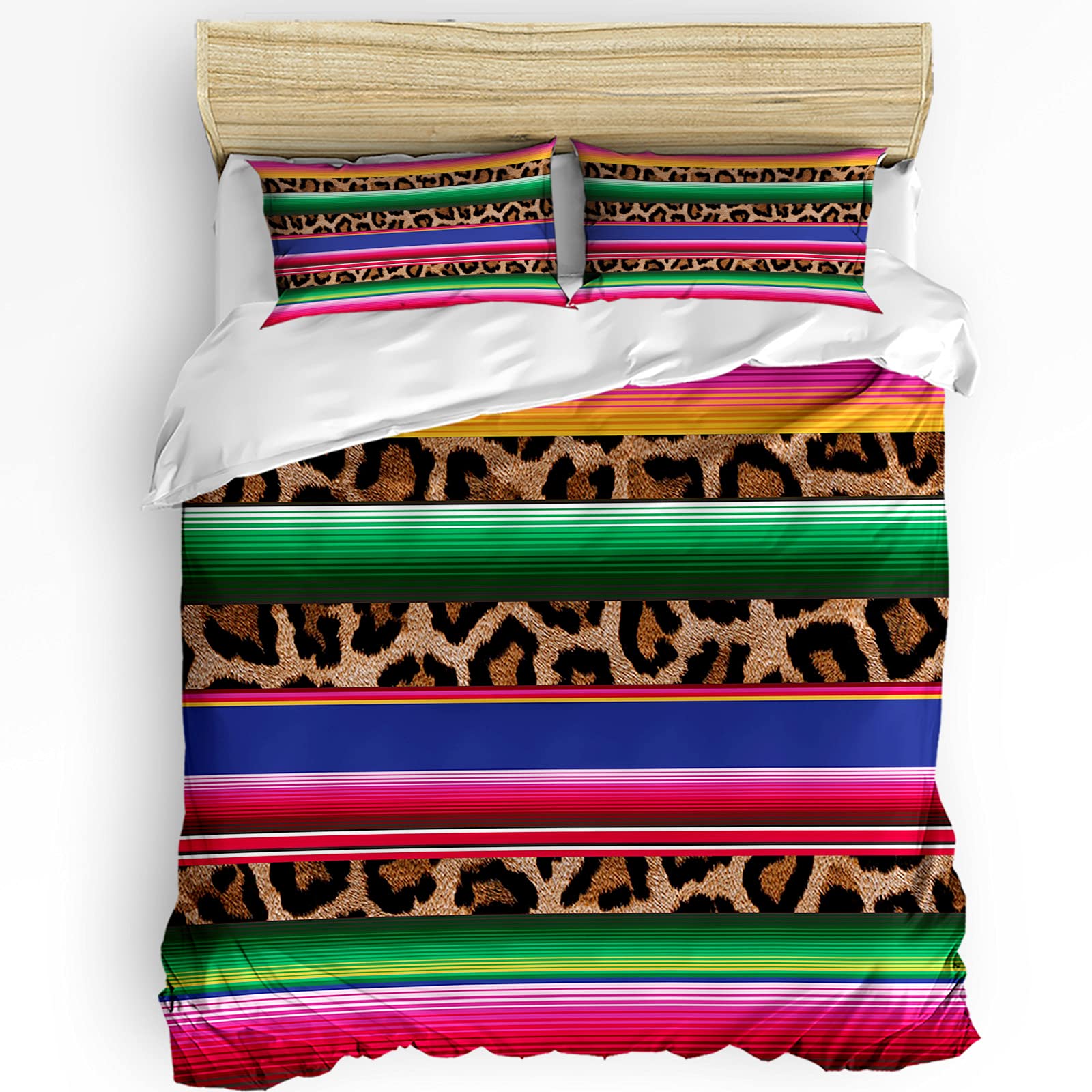 **California King Duvet Cover Set 3-Piece - Soft Watercolor Stripes & Leopard Print Bedding with Zipper Closure & Corner Ties - Luxury Quilt Cover & Pillow Shams for Kids & Adults - Perfect for Master Bedroom, Guest Room & Cozy Home Decor**
