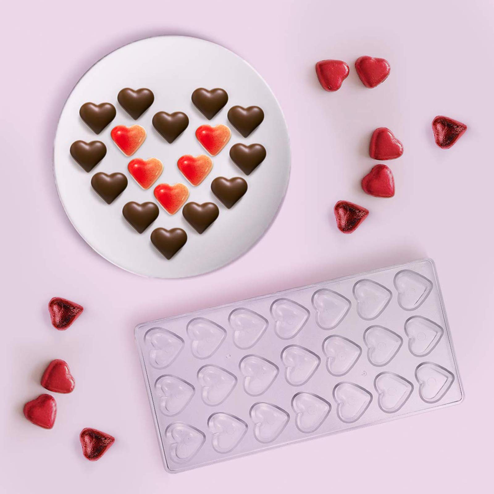 Heart Shaped Chocolate Mold - 21 Mini PC Candy Molds for Baking, Mousse & Jelly