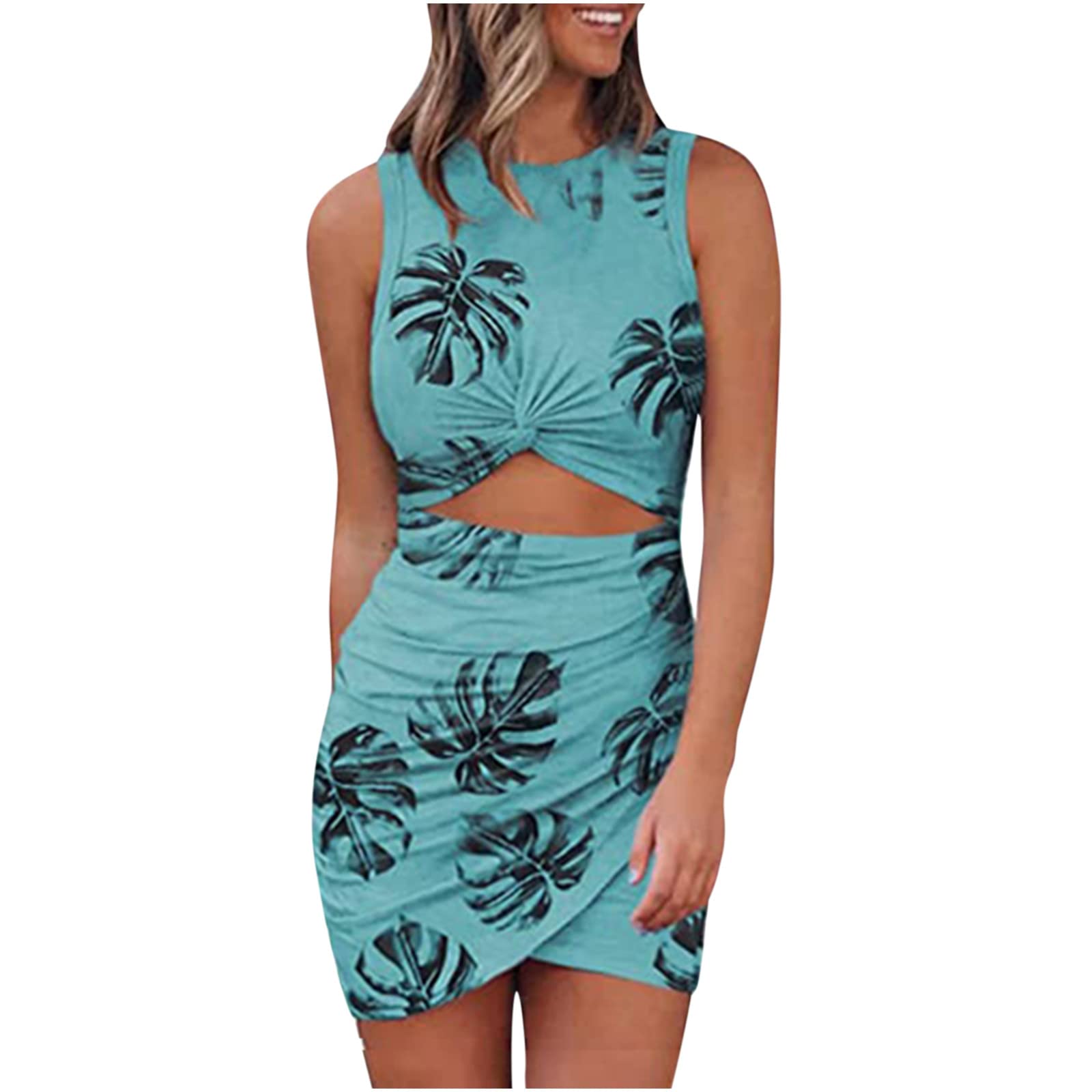 FengLS Women's Sexy Bodycon Dress - Hollow Out Sleeveless Mini Vest Dress for Summer Beach Party, Night Out & Date Night