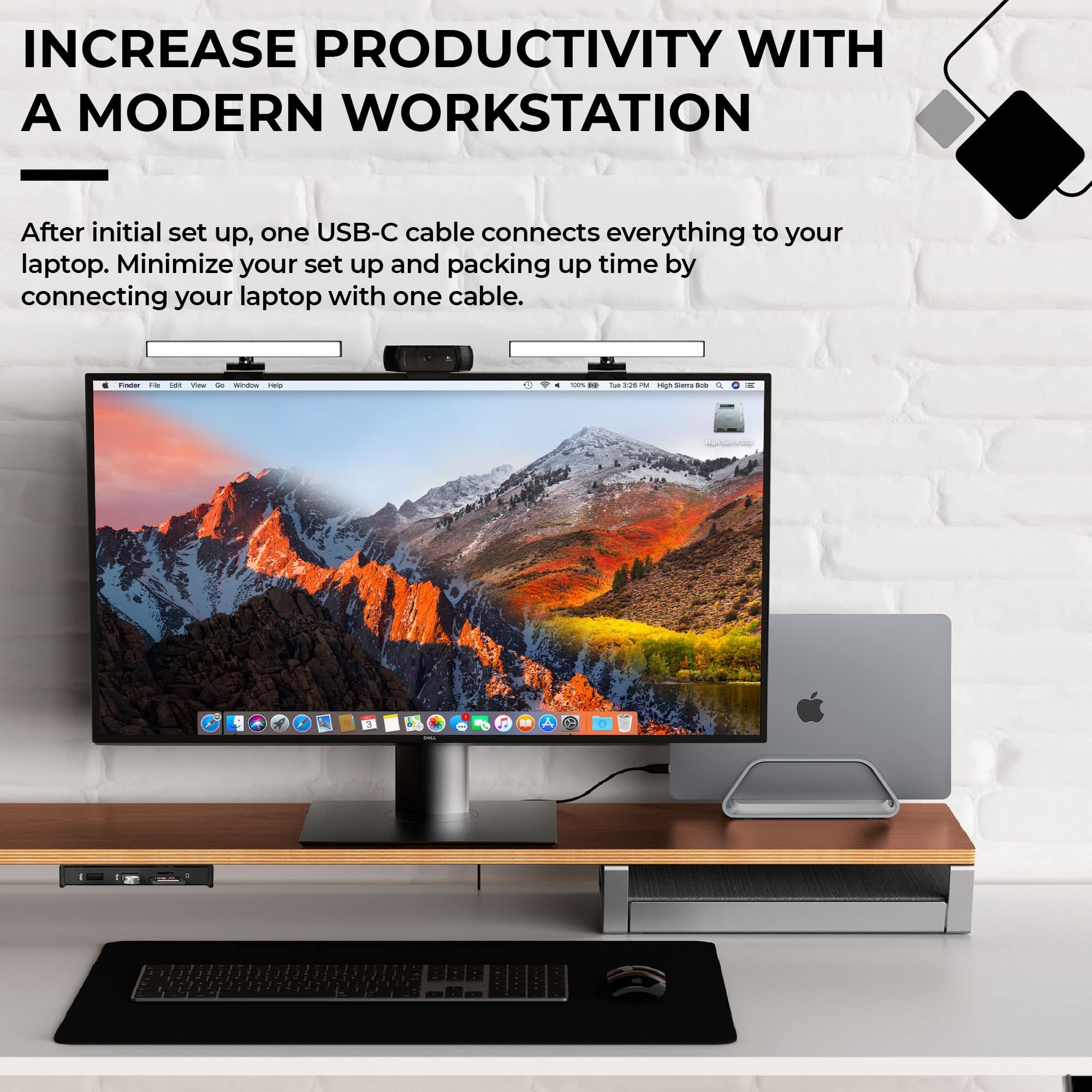 HumanCentric Space Gray Vertical Laptop Stand with USB-C Docking Station - Ergonomic Laptop Holder & Under-Desk Organizer with 87W Charger & HDMI Monitor Support - Perfect for Home Office & Workspace Setup