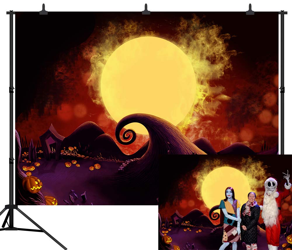 7x5FT Halloween Backdrop - Fantasy Pumpkin Lantern Moon Ghost Bat Design Seamless Vinyl Photography Background for Studio, Party Decor & Spooky Photo Shoots