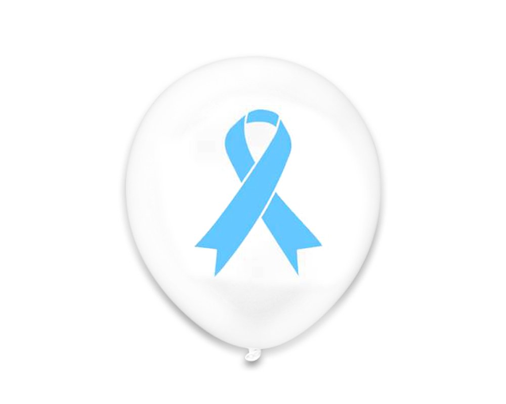 Light Blue Ribbon Awareness Balloons - Pack of 25 White Balloons for Cancer Awareness Events, Fundraisers & Memorials