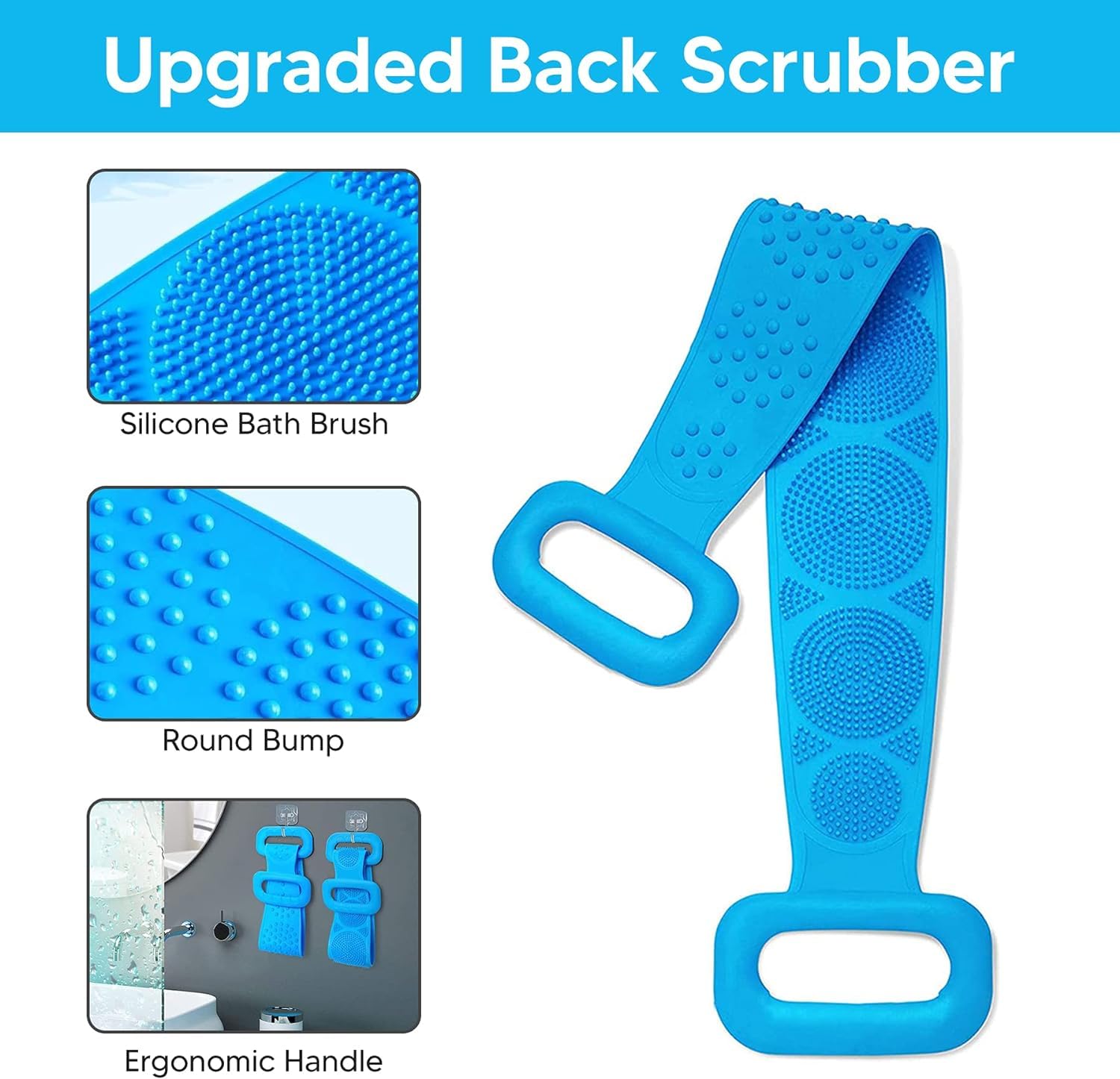Double Sided Silicone Bath Brush with Soap Dispenser - Soft Exfoliating Body Scrubber for Shower Massage & Deep Skin Cleansing - Blue - Perfect for Spa Day, Back Scrubbing & Relaxing Bath Time