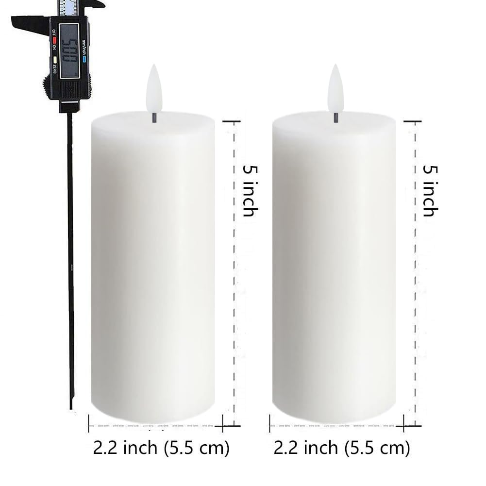 2-Pack White Flameless LED Candles (2.2x5 Inch) - Battery Operated with Remote Control, Realistic Flickering Effect - Perfect for Christmas Decor, Fireplace, Wedding, Party & Home Ambiance Lighting