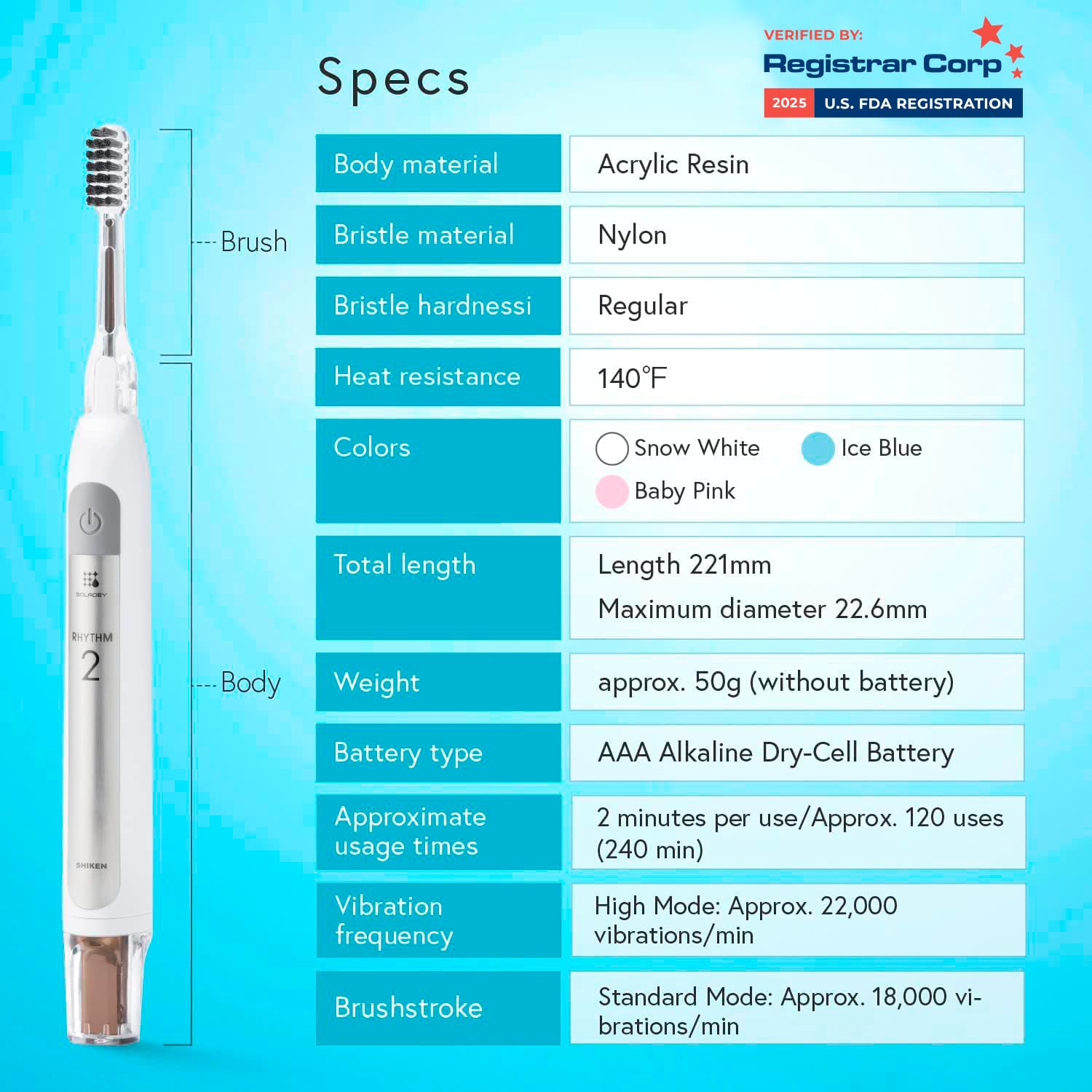 Soladey Rhythm2 Ionic Power Electric Toothbrush with Solar Panel & TiO2 Technology - Eco-Friendly Whitening Toothbrush for Home & Travel Use