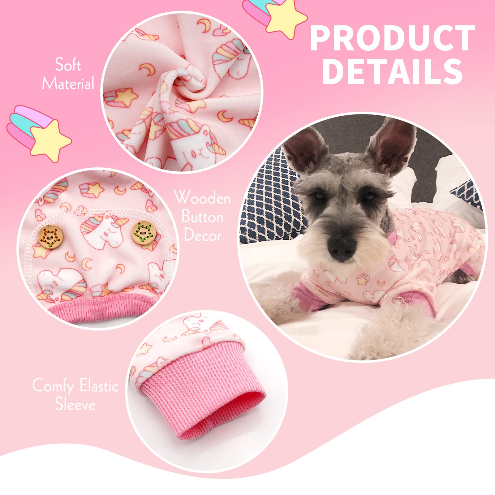 KYEESE Pink Unicorn Dog Pajamas - Soft & Comfy Small Dog Clothes, Cat Outfit, Post-Surgery Recovery Suit | Perfect for Nighttime, Winter Warmth & Pet Costume Parties