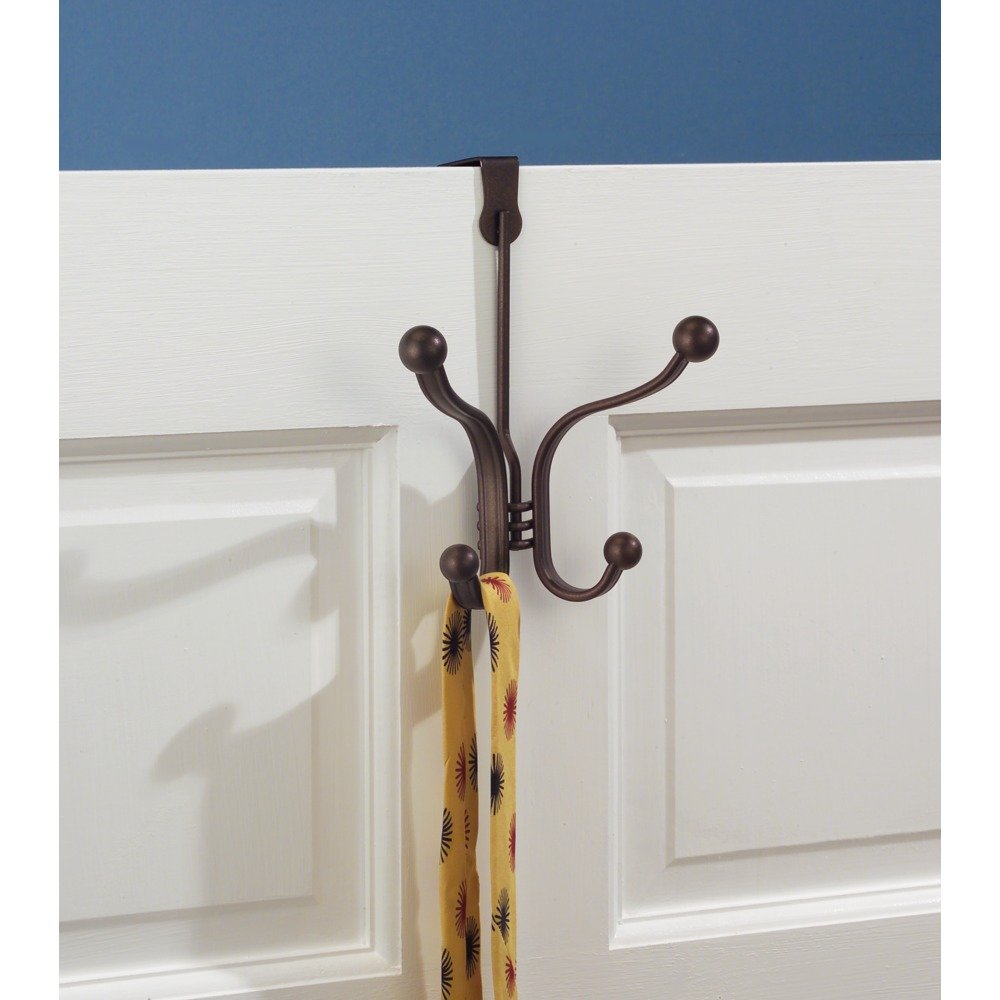 iDesign 53371 York Lyra Over The Door Organizer - 4 Hooks for Coats, Hats, Robes & Towels - Bronze Finish - Space Saving Storage Solution for Bedroom, Bathroom or Entryway Closet Organization