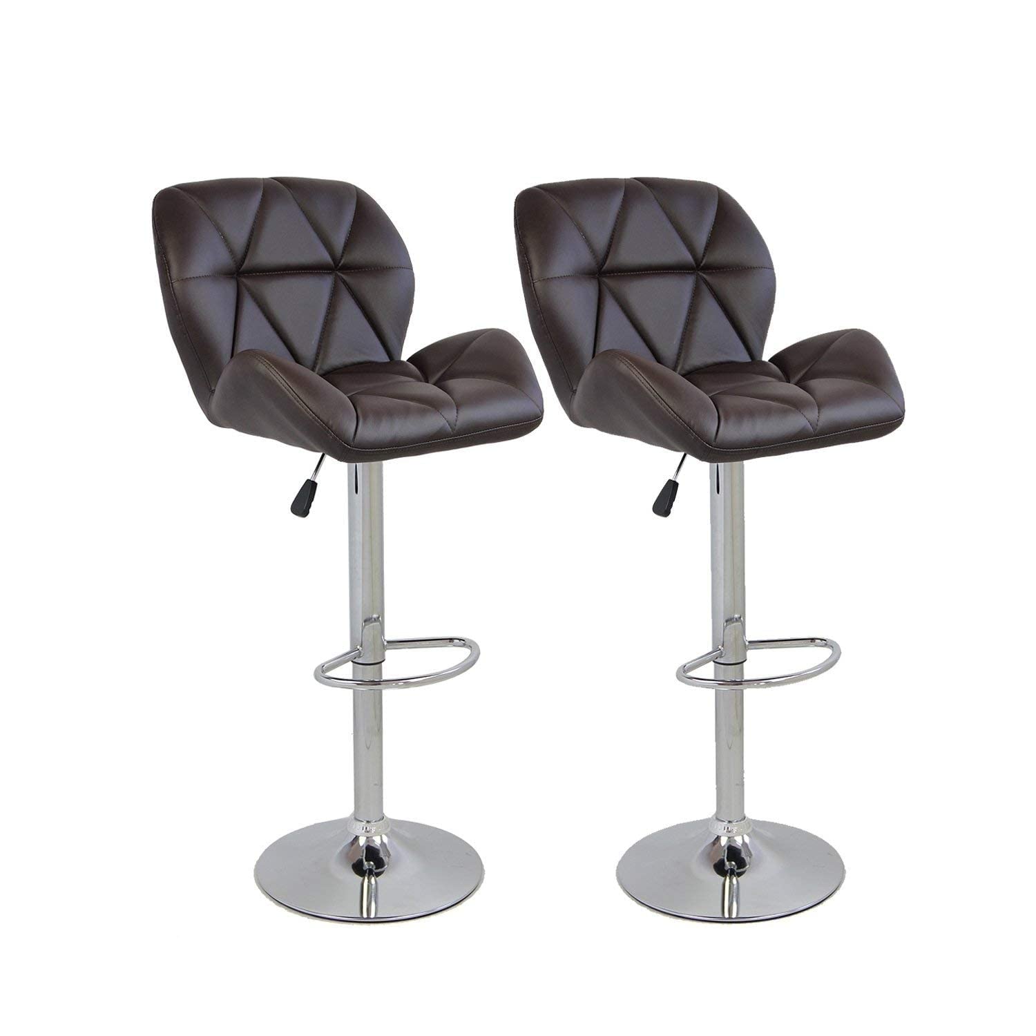 Modern Adjustable Swivel Bar Stools Set of 2 - Faux Leather Upholstered Counter Height Stools in Chocolate Brown - Perfect for Kitchen Islands, Home Bars & Breakfast Nooks