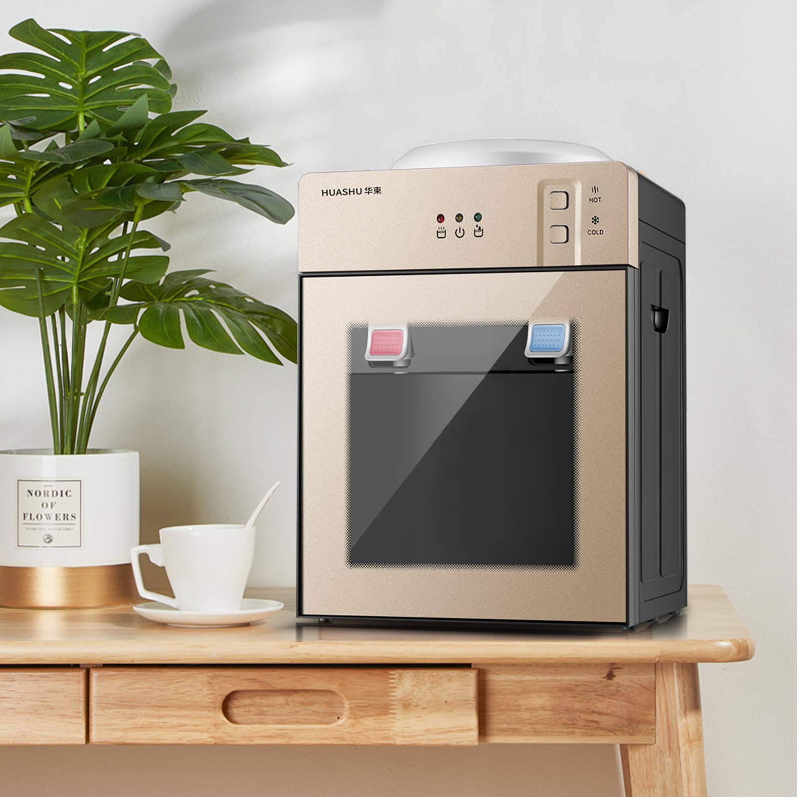Freestanding Hot and Cold Water Cooler Dispenser - Automatic Drinking Water Dispenser with Food Grade Liner for Home & Office - Champagne Gold - Perfect for Kitchen, Break Room, and Office Hydration