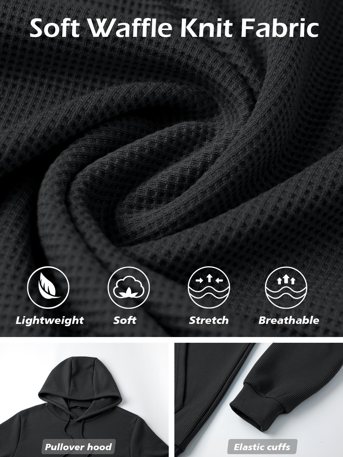 MANSDOUR Men's Casual Long Sleeve Waffle Knit Hoodie with Drawstring & Pocket - Warm Pullover Sweatshirt for Outdoor Activities, Streetwear & Lounge Wear