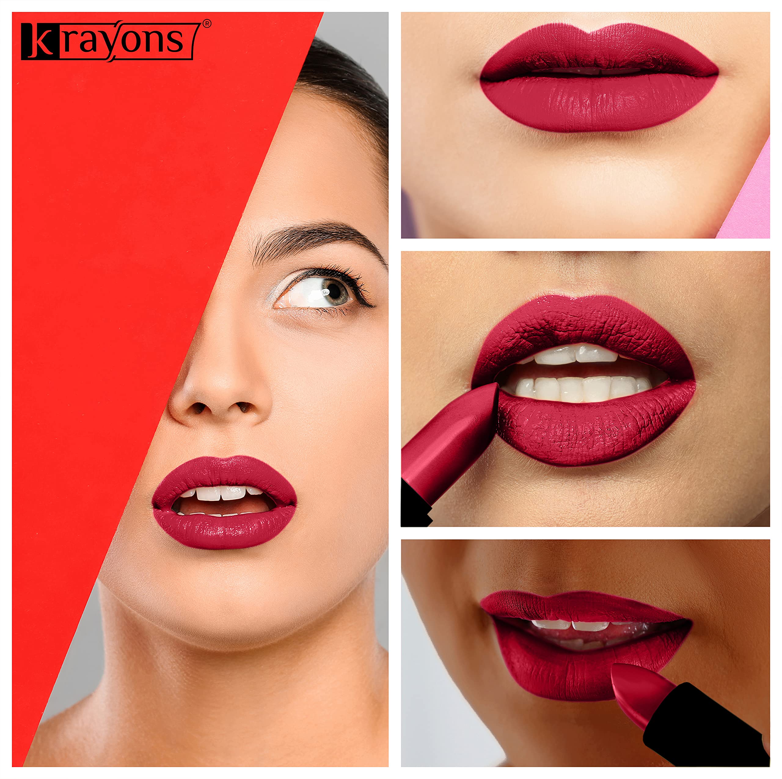 Krayons Cute Pop Matte Lipstick - Waterproof & Long Lasting, First Crush & Cherry Maroon Shades, 3.5g Each (Pack of 2) - Perfect for Date Night, Parties & Everyday Wear