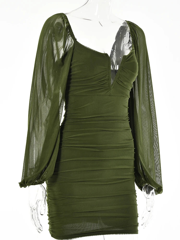 Elegant Backless Pleated Mini Dress for Women - Double Layer Mesh Casual Evening Dress - Perfect for New Year Parties, Date Nights & Special Occasions