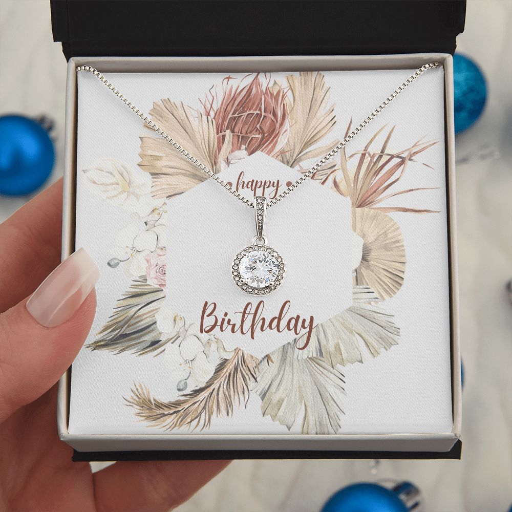 Happy Birthday Jewelry Gifts for Women - Floral Card Insert with Cubic Zirconia Stainless Steel Pendant | Perfect for Birthday, Anniversary & Special Occasion Gifts