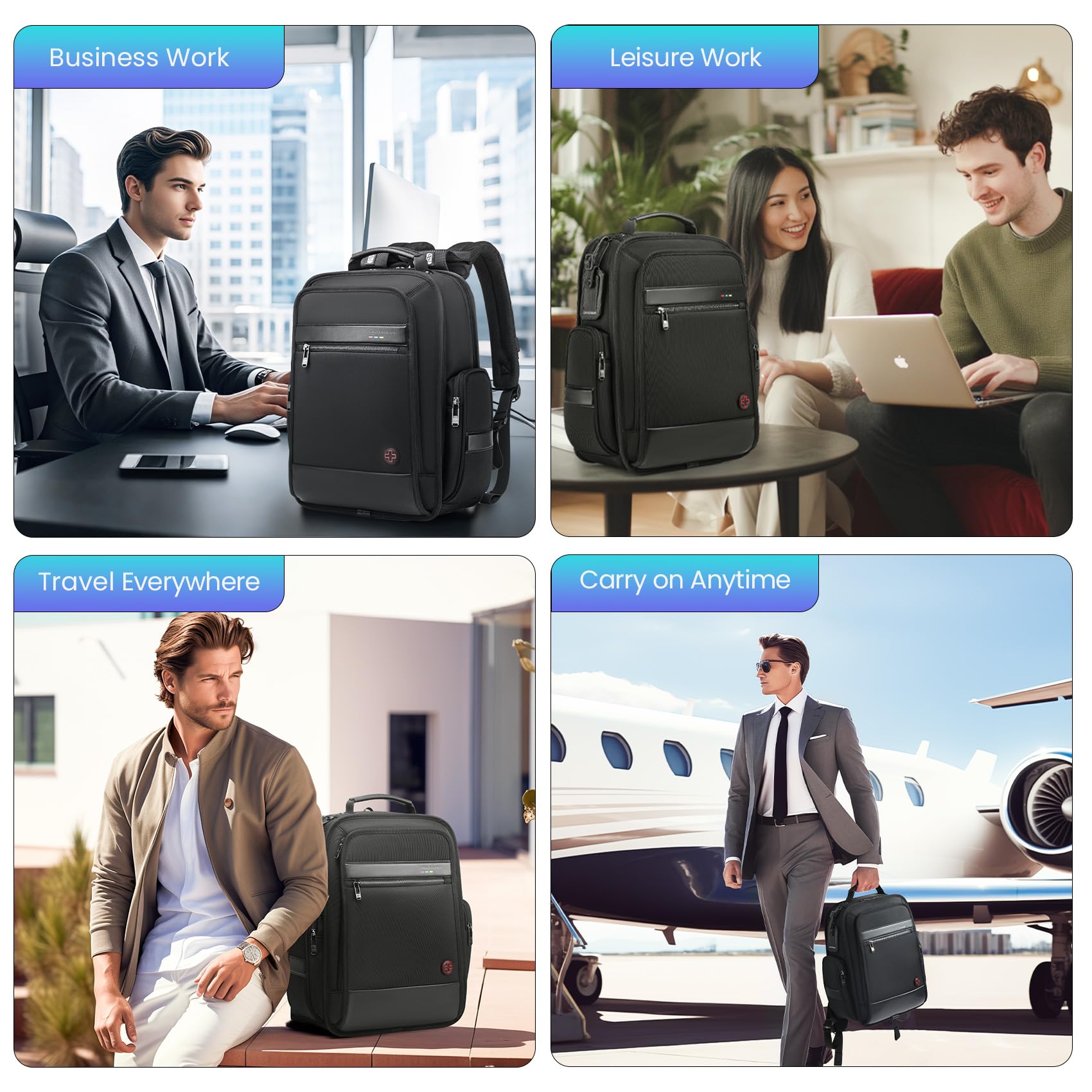 20L Waterproof Business Laptop Backpack for Men & Women - TSA Approved Carry On Travel Backpack with Thick Compartments Fits 15.6