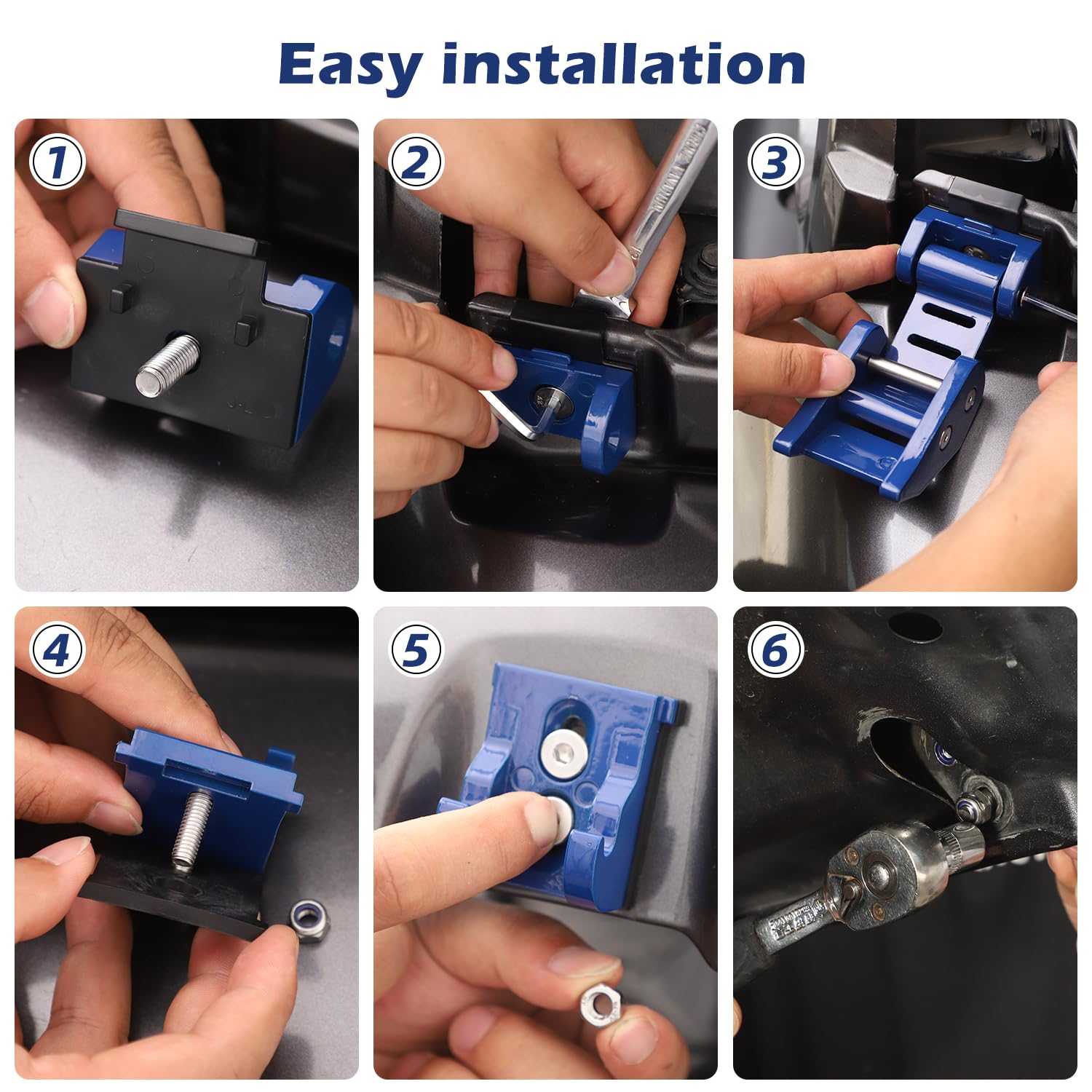 RT-TCZ Hood Latches Catch Kit for Jeep Wrangler JK JL & Gladiator JT (2018-2024) - Blue Off-Road Accessories - 2pc 3-Stripes Design - Durable Exterior Upgrade for Trail & Daily Driving