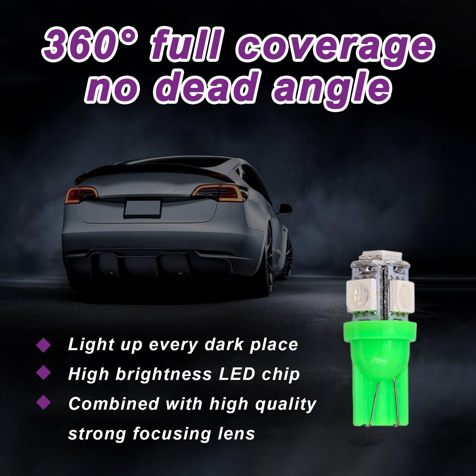 10 PCS Super Bright T10 5050 5SMD LED Car Interior Light Bulbs Kit - Green Automotive Replacement Bulbs for Dashboard, Dome, Map, Door, License Plate Lights | Perfect for Night Driving & Car Customization