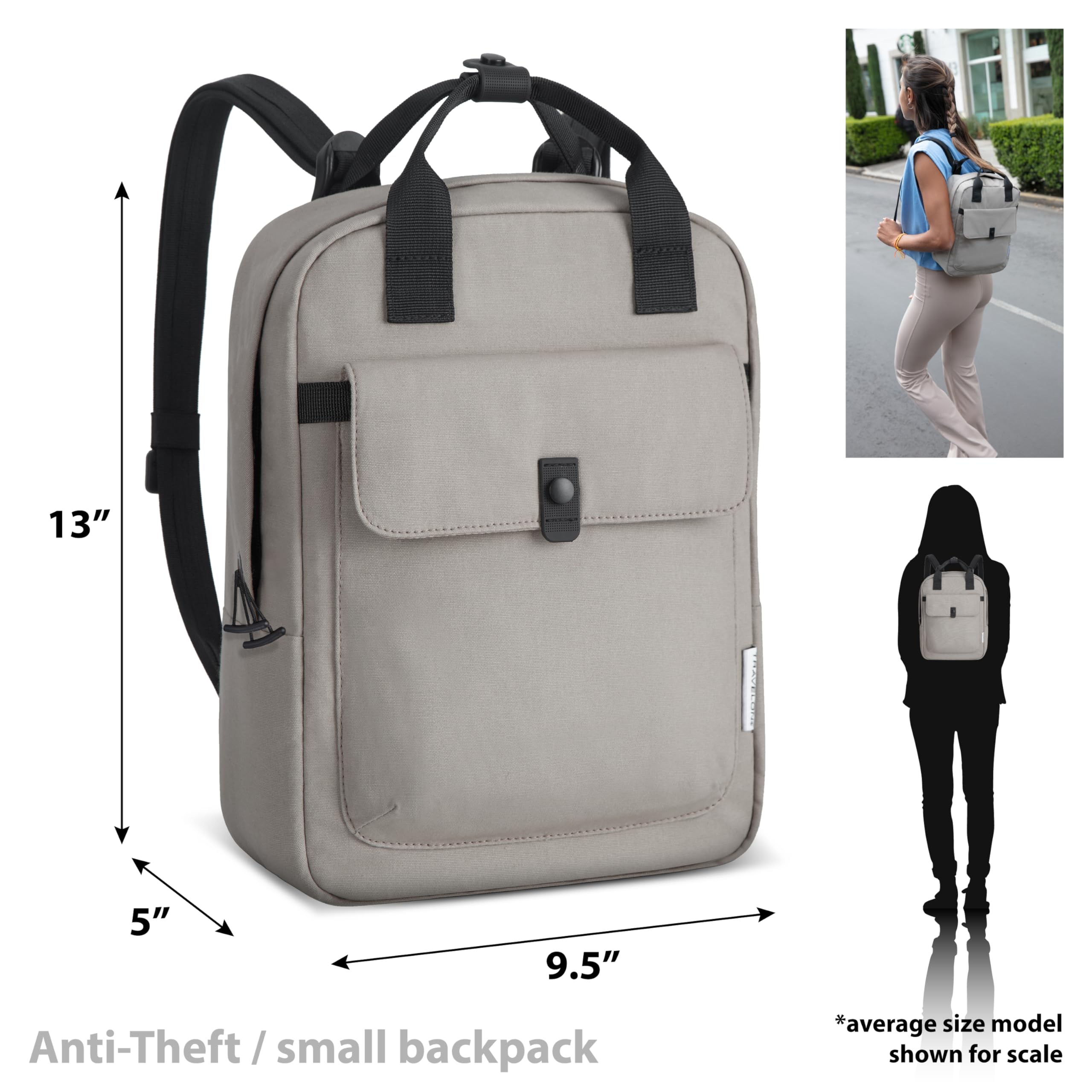 Travelon Anti-Theft Small Backpack for Women & Men - Lightweight Secure Daypack for Travel, Commuting & Outdoor Adventures - RFID Blocking & Slash-Resistant Design