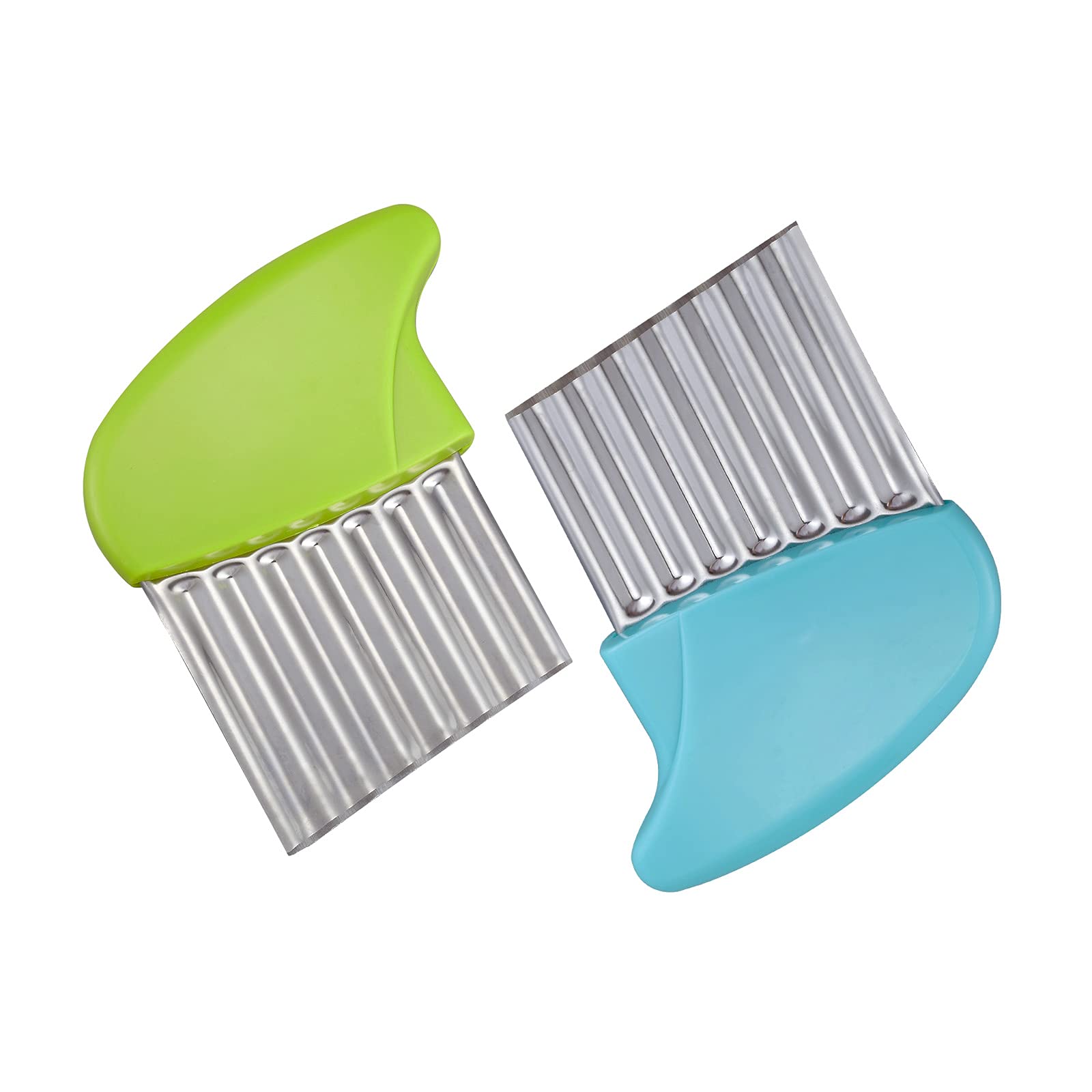 Stainless Steel Crinkle Cutter - Wavy Vegetable Chopper for Potatoes, Carrots, Lettuce | 2-Piece Set (Green & Blue) | Perfect for Making Waffle Fries, Salad Garnish & Meal Prep