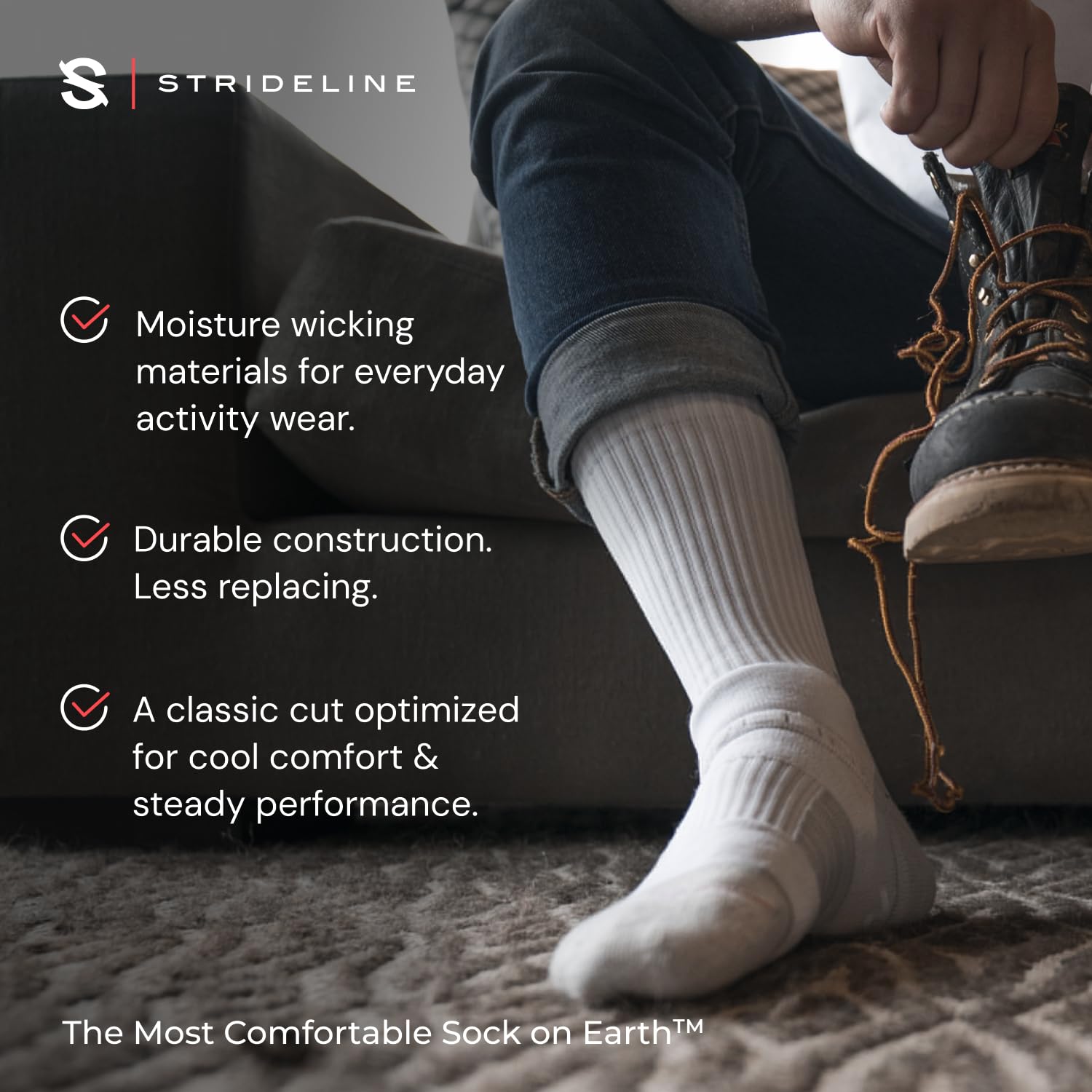 Strideline Basic Crew Socks 8-Pack - Quad-Ply Yarn Padding, Direct Compression & Zoned Cushioning for All-Day Comfort - Perfect for Running, Hiking, Workouts & Casual Wear