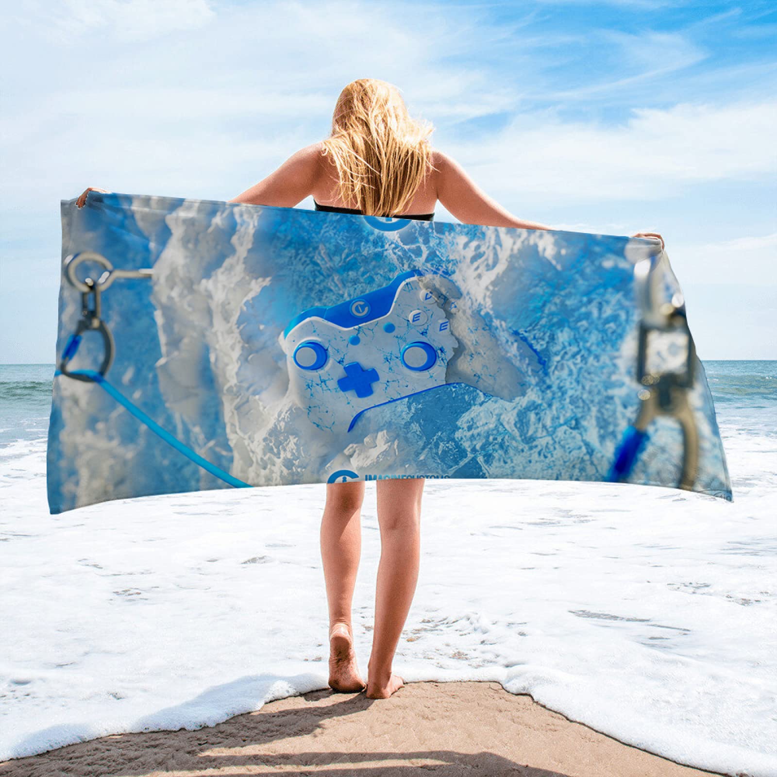 Personalized Blue Gamepad Beach Towel - 31x61 Inch Oversized Microfiber, Quick Dry & Sand Free - Swimming, Pool, Bath Towel for Adults, Kids & Toddlers - Perfect for Beach, Vacation & Outdoor Activities