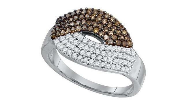 10K White Gold Brown Diamond Women's Fashion Band Ring - 3/4 Cttw, Elegant Stackable Jewelry for Everyday Wear & Special Occasions