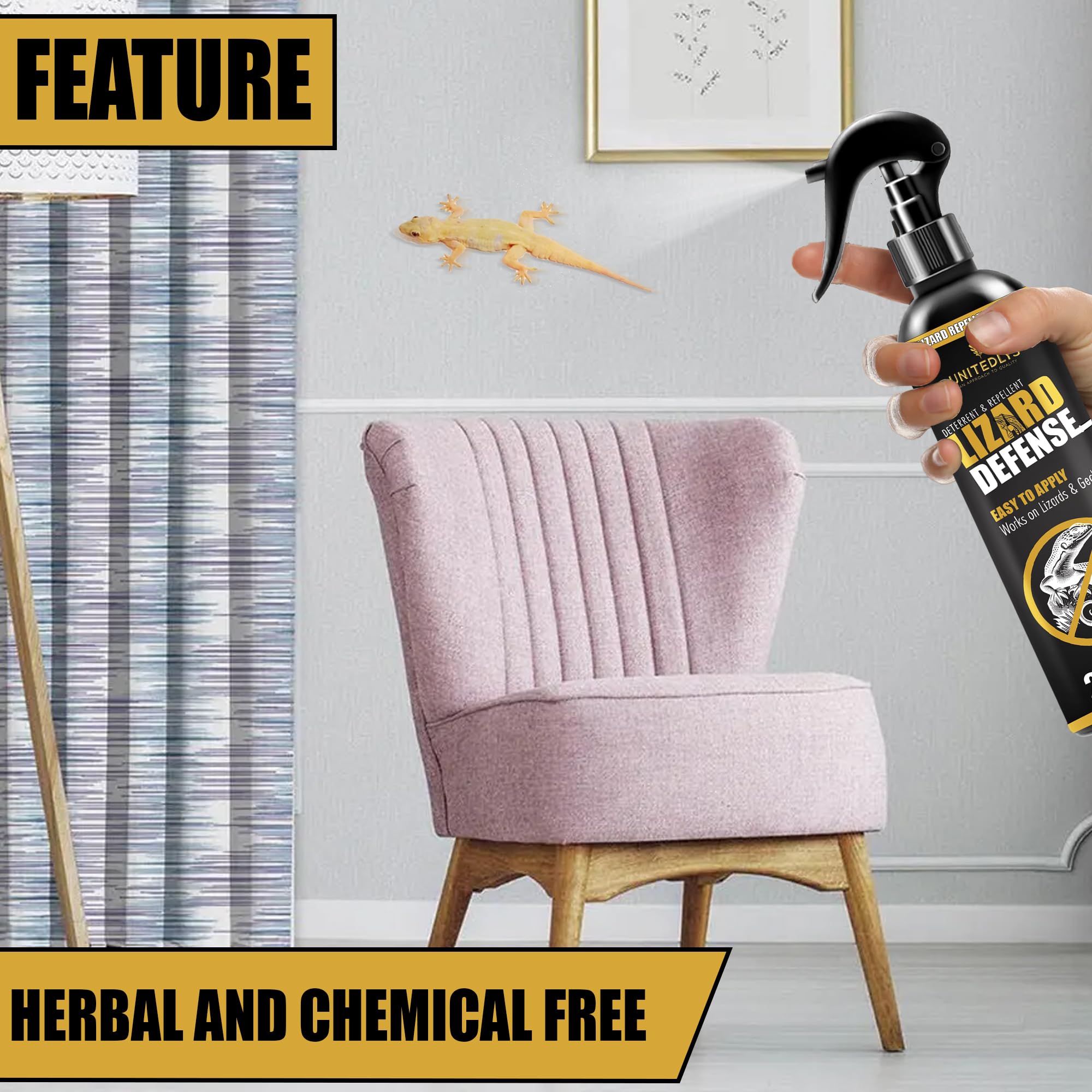 Unitedlys 100% Natural Herbal Lizard Repellent Spray - 250ml | Chemical-Free, Aerosol-Based Home Protection | Safe, Odorless & Eco-Friendly Solution | Biodegradable & Long-Lasting | Perfect for Indoor Use in Kitchens, Bedrooms & Living Areas