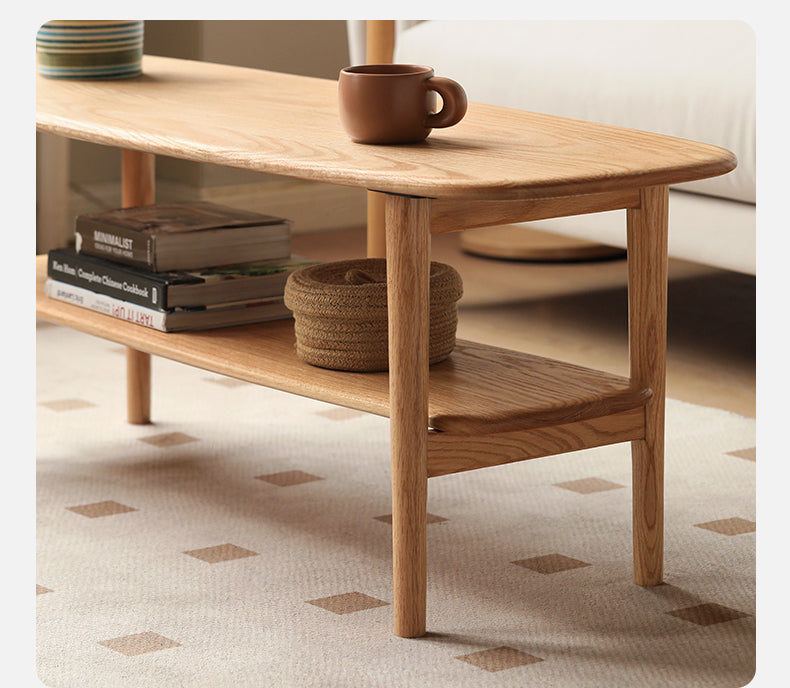 Minimalist Ultra Narrow Coffee Table - Solid Oak & Cherry Wood - Perfect for Small Spaces, Apartments, and Modern Living Rooms
