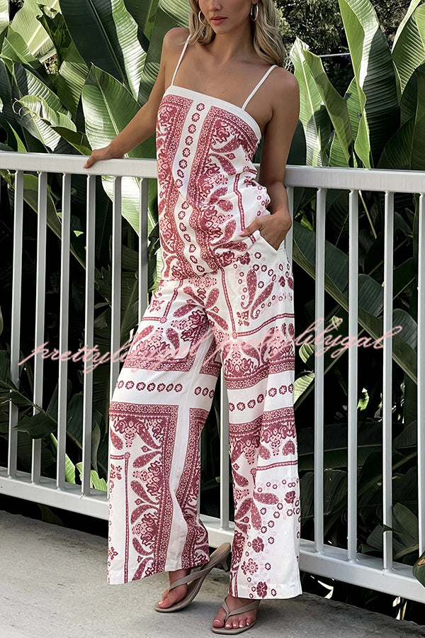 Stylish Printed Loose Casual Tank Top with Elastic Waist Wide Leg Pants Set - Women's Summer Outfit for Beach, Travel & Daily Wear