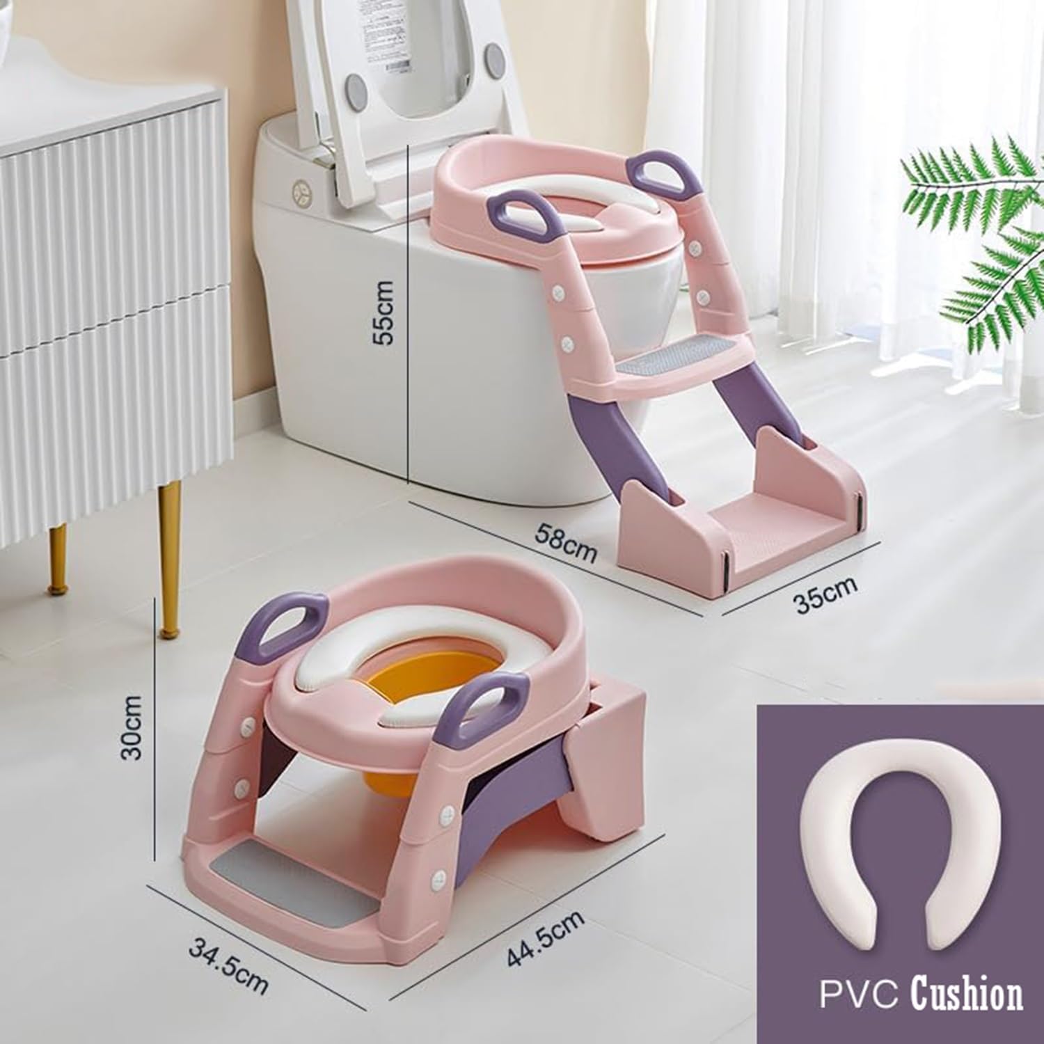 KtEli 2-in-1 Adjustable Toilet Training Seat with Step Stool Ladder - Anti-Slip Pads, Modern Grey Design - Perfect for Toddler Potty Training at Home or Daycare