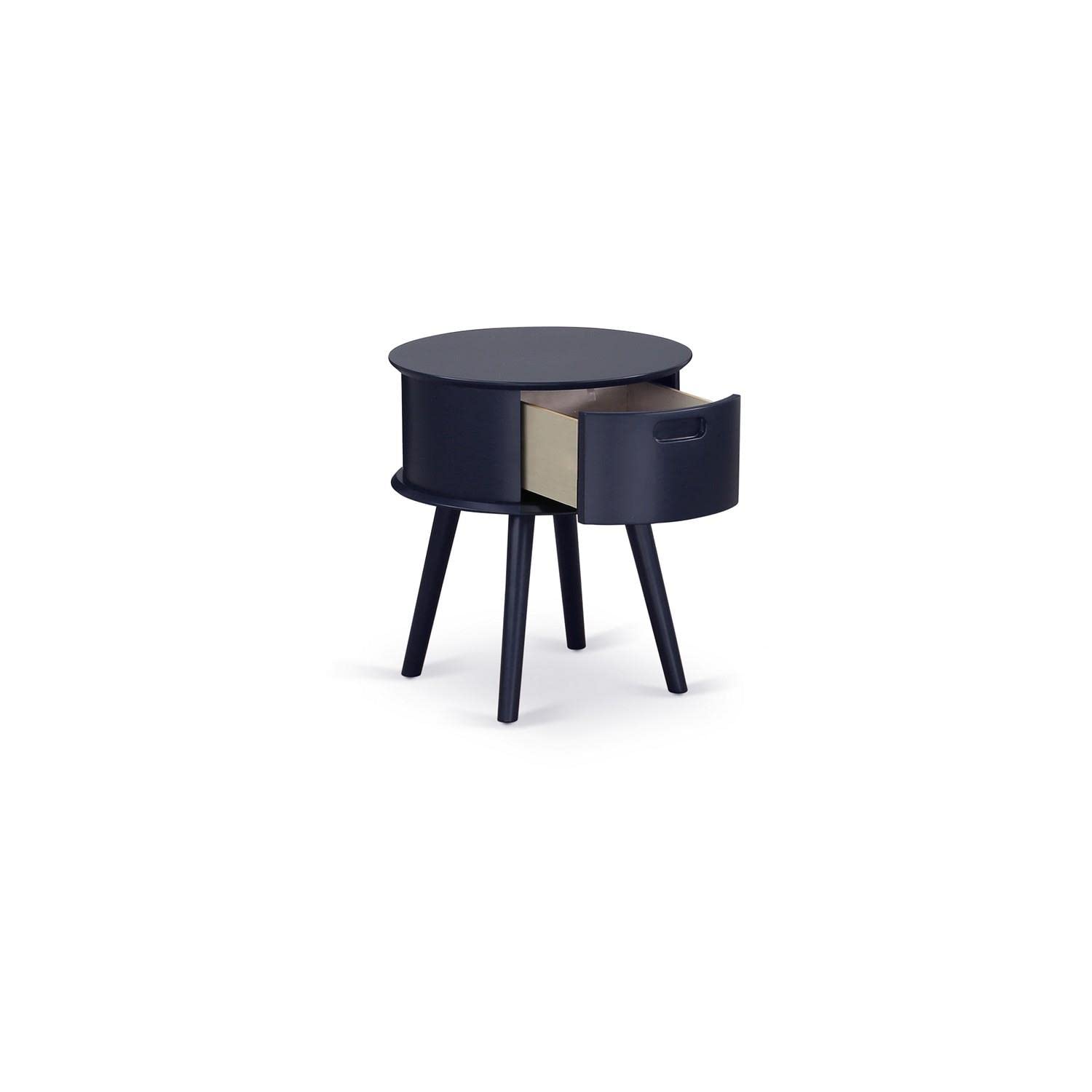 East West Furniture GONE15 1-Piece Navy Blue Round Side Table with Drawer - Compact Accent Table for Living Room, Bedroom, or Office - Navy Blue Finish
