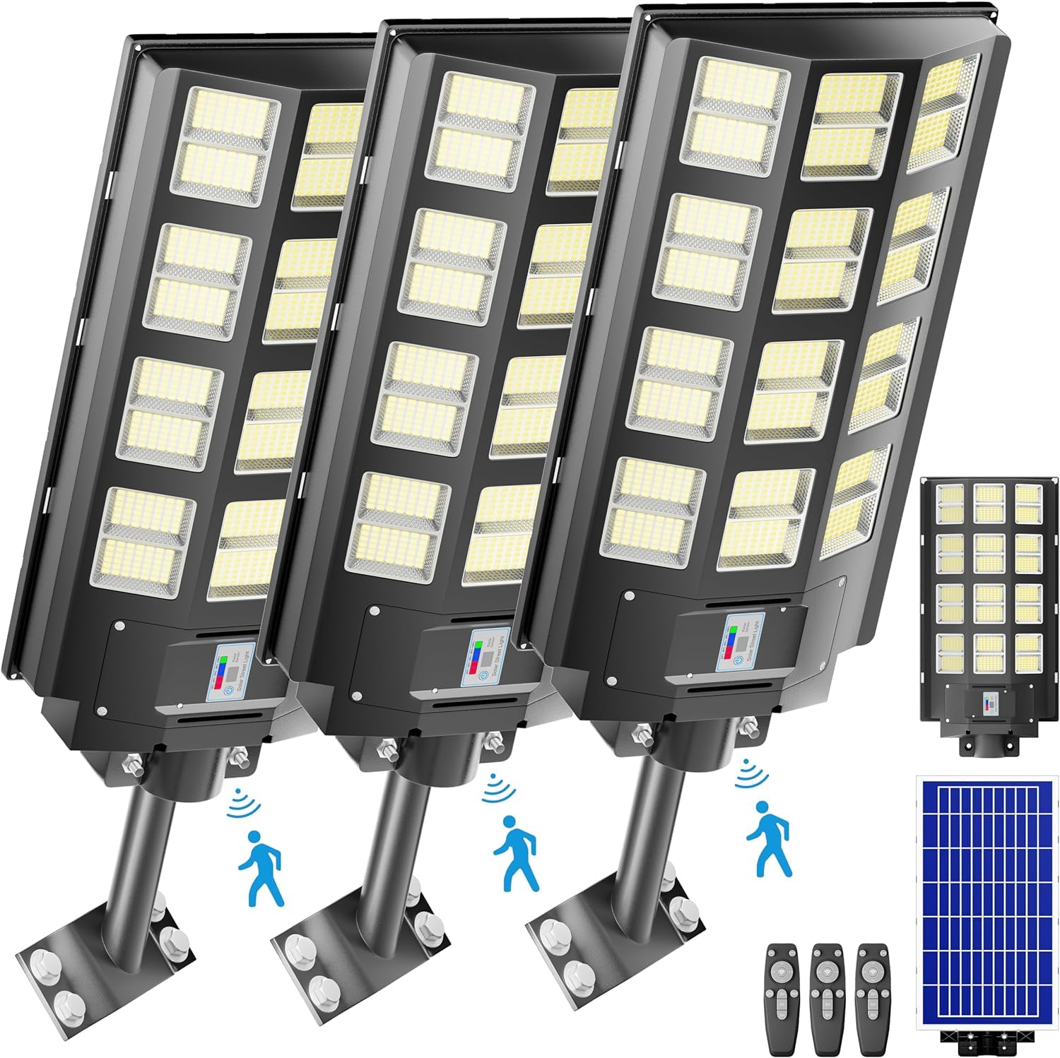 9600W Solar Parking Lot Lights - 3-Pack 360000LM 7000K LED Solar Street Lights with Motion Sensor | Dusk to Dawn Outdoor Lighting for Parking Lots, Driveways, Yards & Pathways | Weatherproof Solar Powered Security Lights