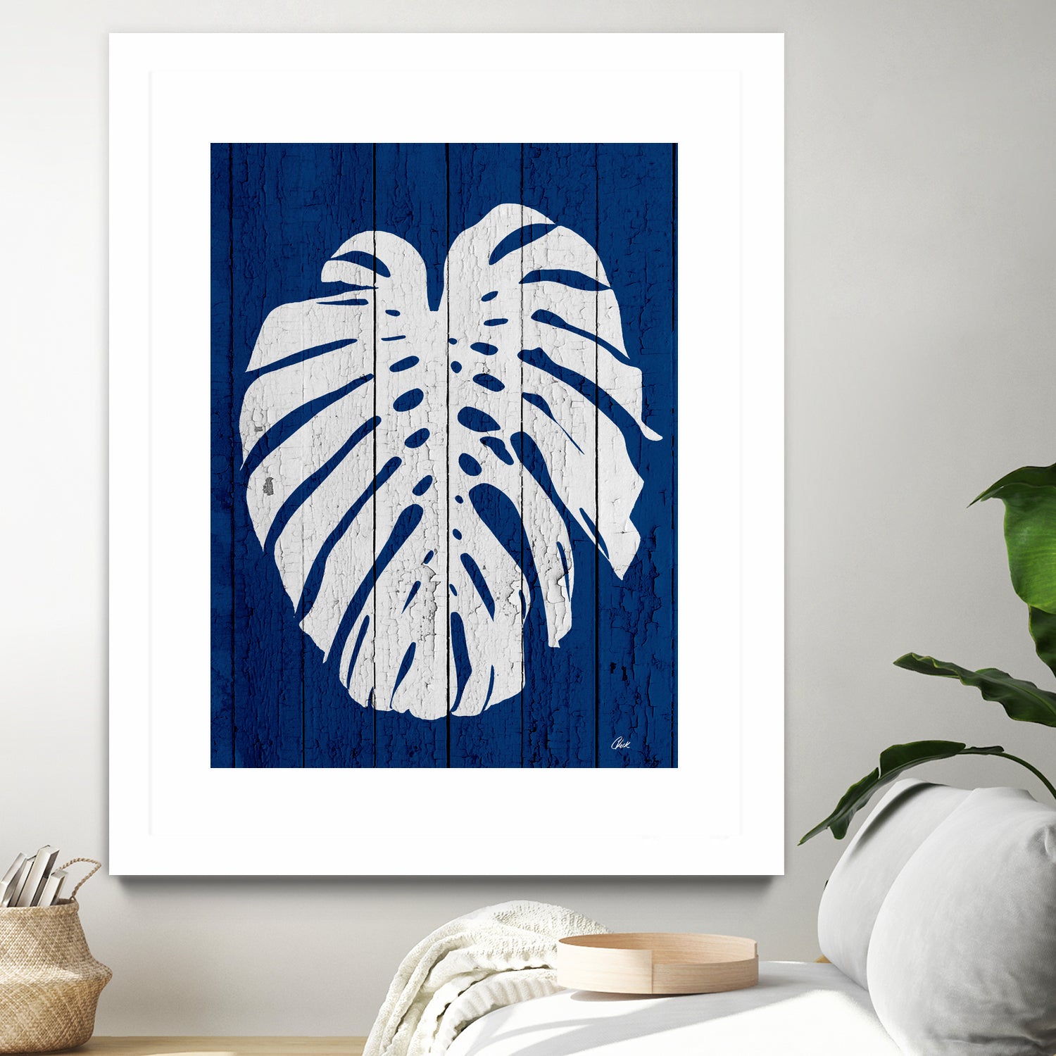 Premium Blue Nature Dark Blue Palm Print Fabric - Soft & Durable Material for Home Decor, Upholstery, and DIY Craft Projects