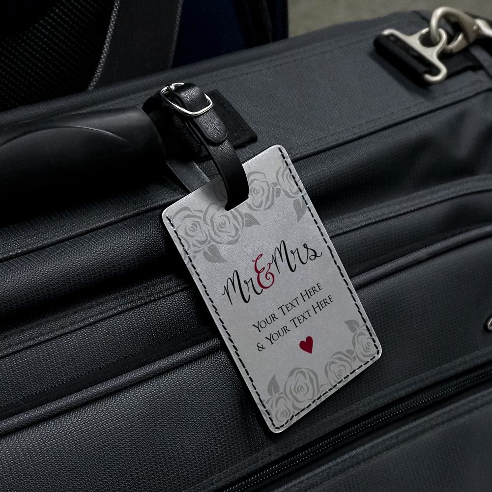 Personalized Leather Luggage Tag for Couples - Custom 2-Line Engraved Mr & Mrs ID Card - Perfect for Travel, Honeymoon & Anniversary Gifts