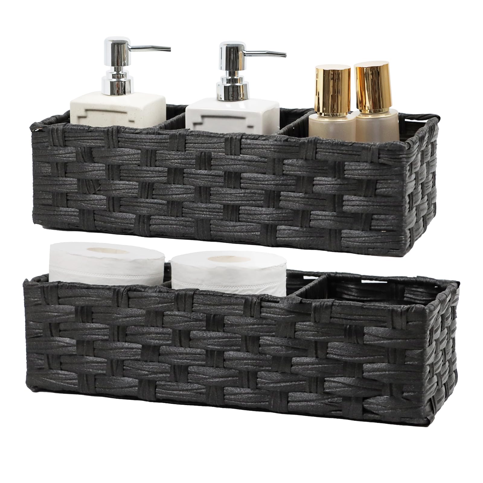 Waterproof Plastic Wicker Toilet Paper Basket - 2 Pack Bathroom Storage Organizer for Toilet Tank Top (14.9