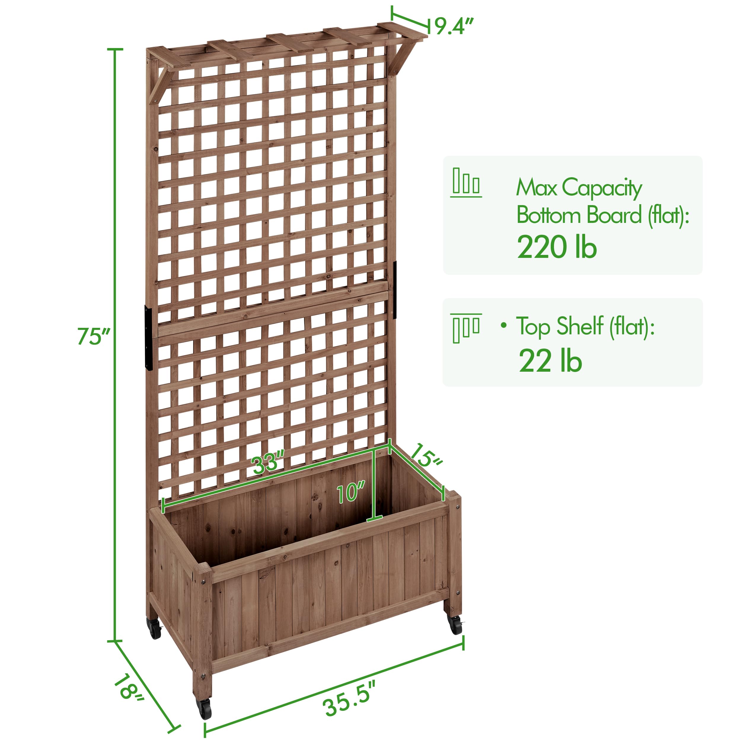 Yaheetech 72 Inch Tall Dark Brown Raised Garden Planter Box with Trellis - Outdoor Flower Pot for Climbing Plants, Vegetables & Herbs - Heavy Duty Wooden Planter with Drainage Holes for Patio, Backyard & Balcony Gardening