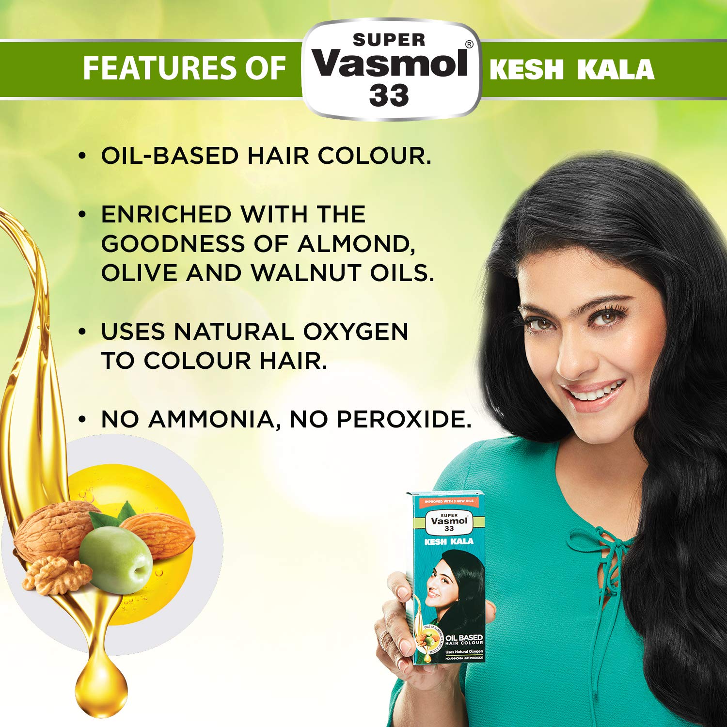Vasmol Kesh Kala Oil Based Hair Color - 100ml (3 Pack) - Natural Black Hair Dye for Women & Men - Long Lasting & Nourishing - Perfect for Home Use & Salon Styling