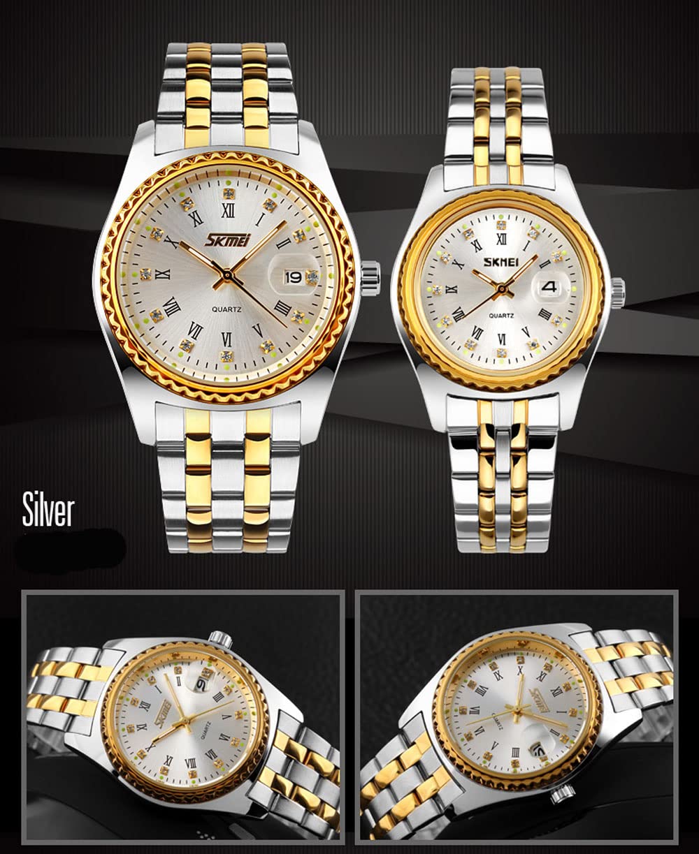 SKMEI Women's Luxury Stainless Steel Dress Watch - Elegant Analog Quartz Waterproof Wristwatch for Business & Formal Occasions - Perfect Gift for Wife, Girlfriend, or Special Occasions (Gold/Silver) - Ideal for Office, Parties, and Everyday Wear