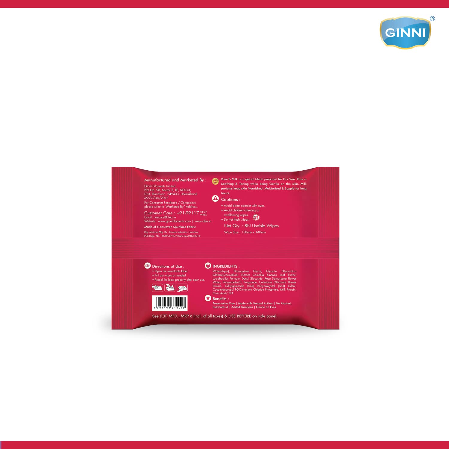 Clea Rose & Milk Cleansing Makeup Remover Wipes for Dry Skin - Hydrating, Soothing & Nourishing Facial Wipes with Natural Ingredients - 5 Packs (8 Wipes Each, 150mm x 140mm) - Perfect for Travel, Gym & Daily Skincare Routine
