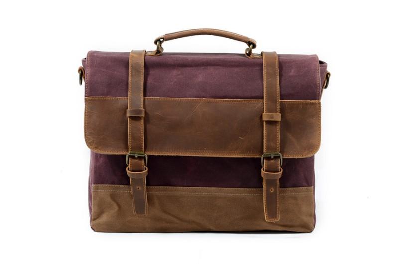 Durable Men's Canvas Messenger Bag with Leather Straps - Stylish Shoulder Briefcase for Work, Travel & Daily Commute