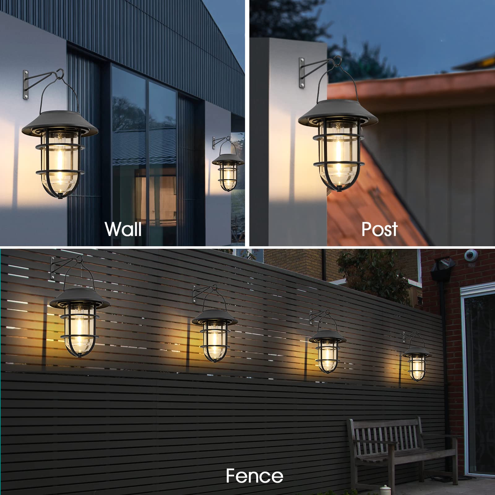 Upgraded Solar Outdoor Lights - Waterproof Hanging Solar Lanterns with Wall Mount Kit (2 Pack) for Garden, Patio, Porch & Fence Decor | Perfect for Outdoor Parties, Backyard Lighting & Pathway Illumination