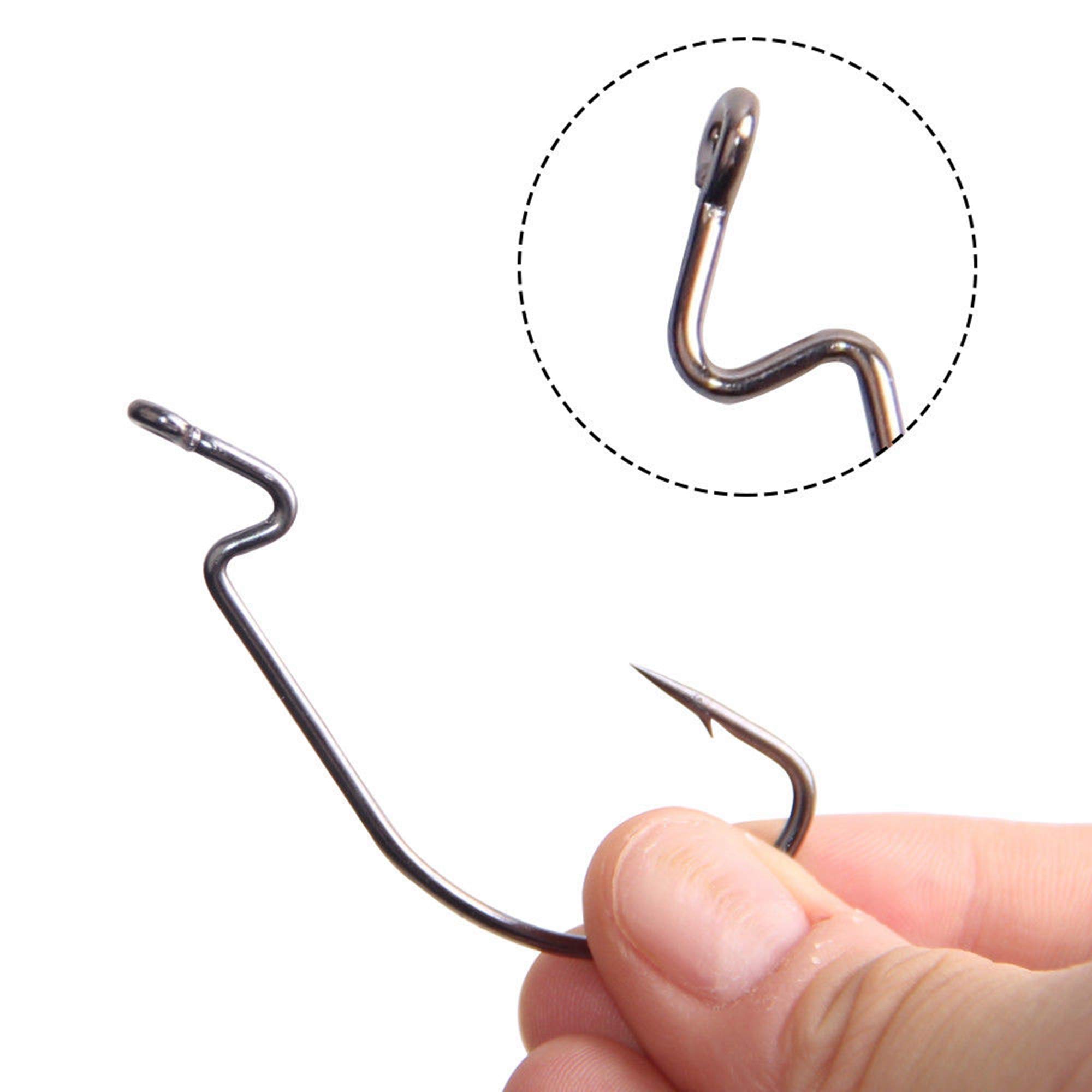 50pcs 1/0-5/0 Wide Gap Offset Worm Jig Hooks Set - Sharp Bass Fishing Hooks for Freshwater & Saltwater - Perfect for Soft Plastic Worms, Creature Baits & Flipping Techniques
