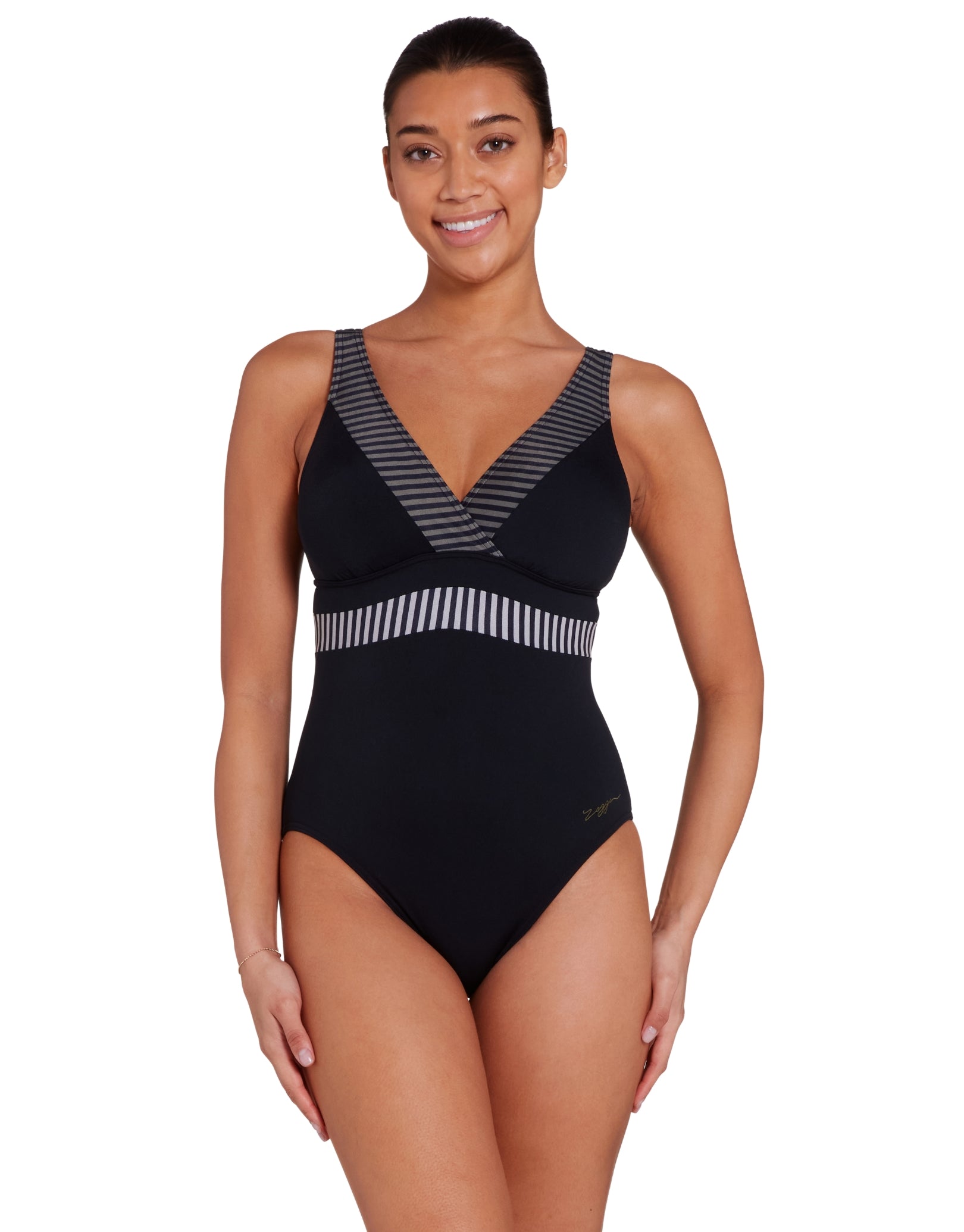 Seafarer Square Back Swimsuit for Women - Black & Grey Two-Tone Swimwear - Perfect for Beach, Pool, and Vacation