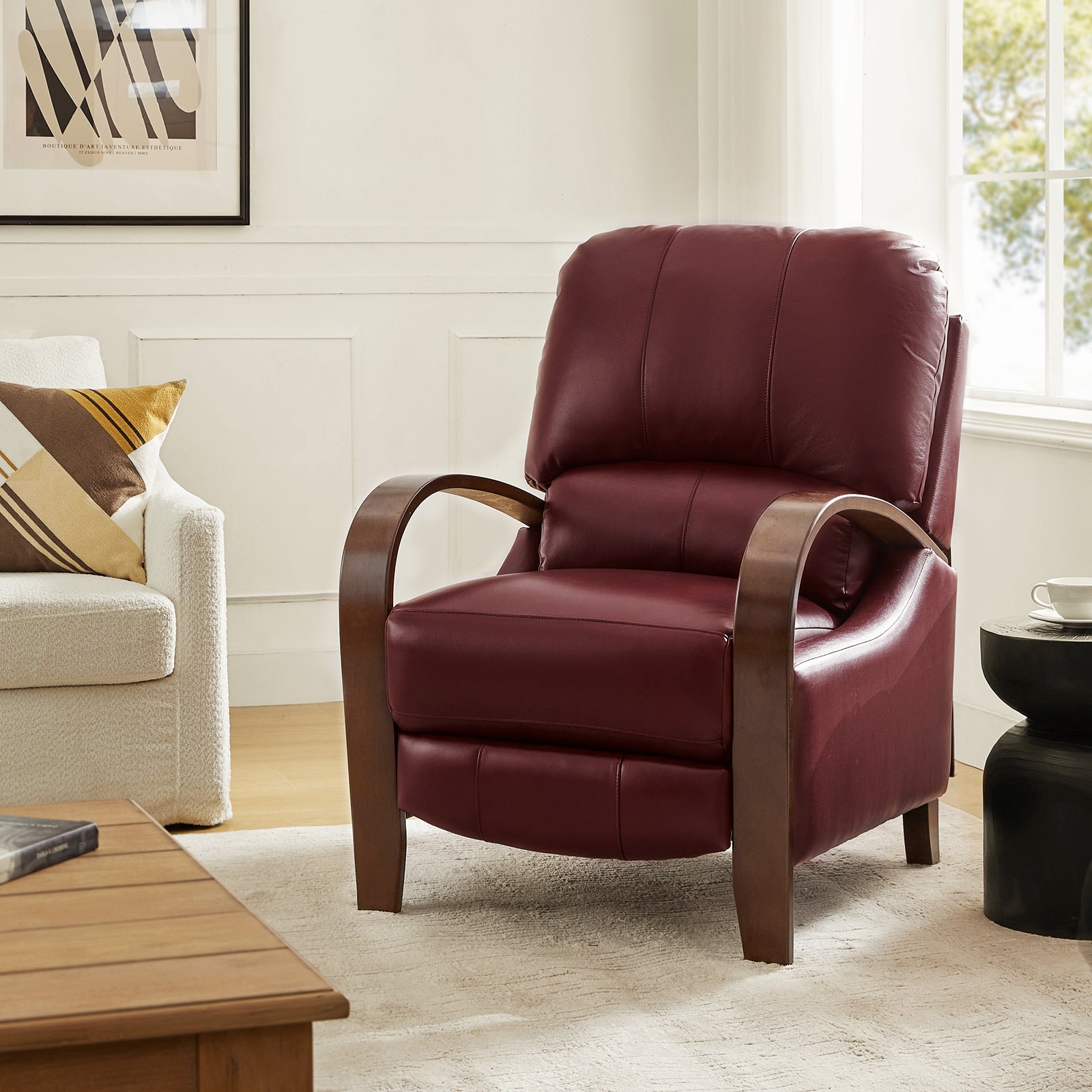 Melissa Genuine Leather Manual Recliner Chair - Handcrafted Full Grain Leather Living Room Recliner with Smooth Manual Mechanism, Perfect for Home Theater, Gaming, and Relaxation