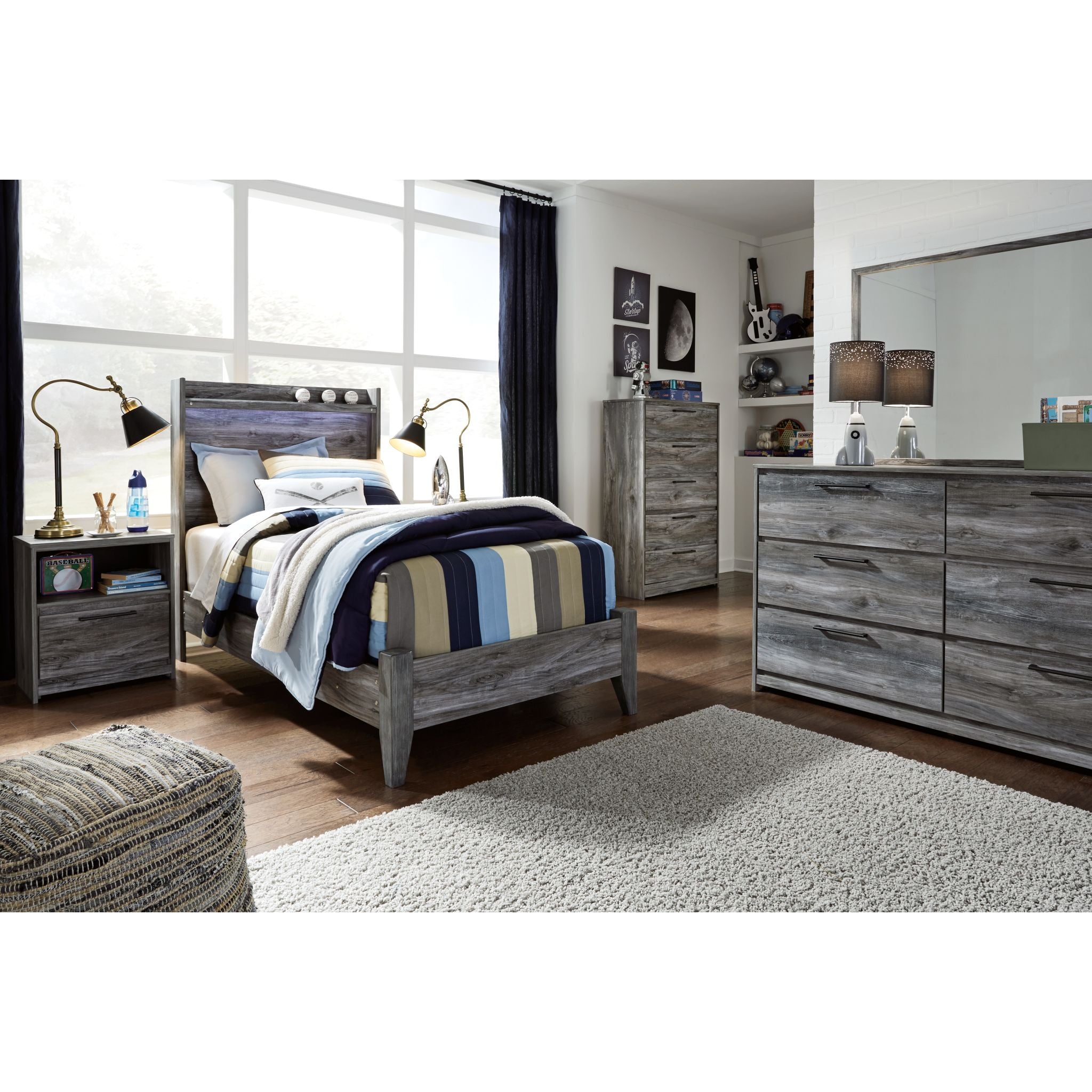 Baystorm Twin Panel Bed Frame with Headboard - Gray Wooden Platform Bed for Kids, Teens & Adults - Perfect for Small Spaces, Guest Rooms & Dormitories