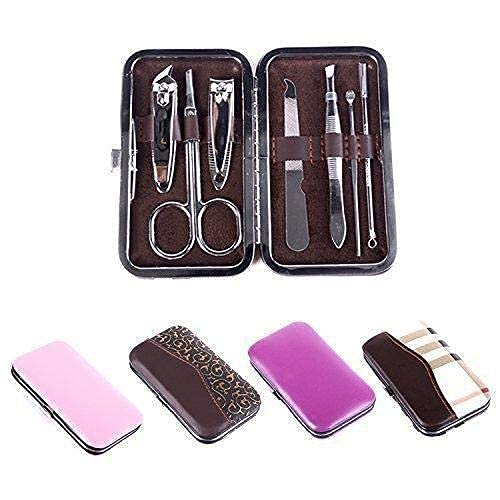 AKSHAR 7-in-1 Stainless Steel Manicure & Pedicure Kit for Men & Women - Nail Clippers, Cuticle Trimmer, Nail File, Acne Needle & Grooming Tools in Leather Case - Perfect for Travel, Home & Salon Use