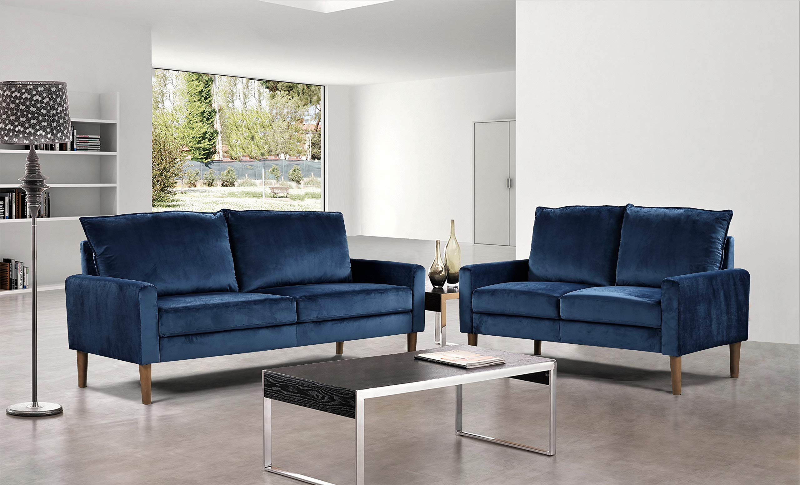 Premium US Pride Furniture Micheal's Secret Living Room Set - Dark Blue Sofa & Loveseat for Modern Home Decor | Comfortable Sectional Couch for Family Gatherings & Movie Nights