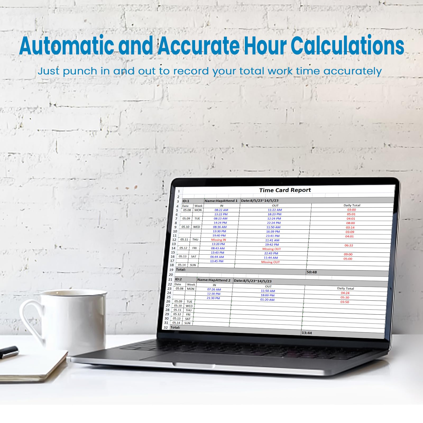 HapAttend Fingerprint Time Clock for Small Business - Standalone Employee Attendance System with RFID Card Scanner, Automatic Hours Calculation & 5 Free Cards (No Monthly Fees) | Perfect for Office, Retail & Warehouse Staff Tracking