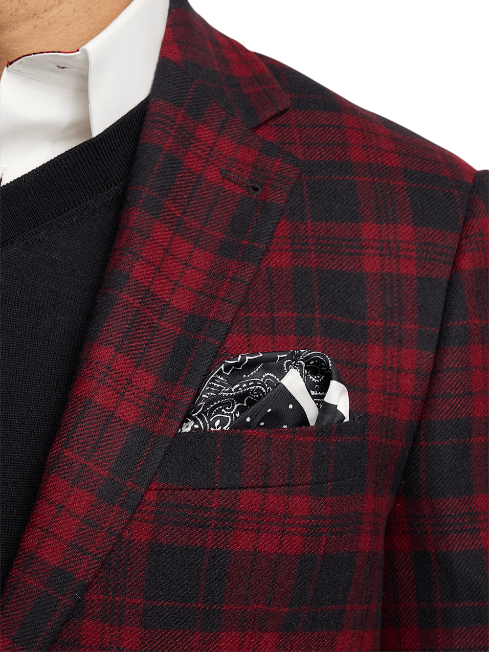 Men's Wool Plaid Single Breasted Notch Lapel Blazer Jacket - Black & Red Checkered Pattern | Business Casual, Office Wear, Wedding & Formal Events
