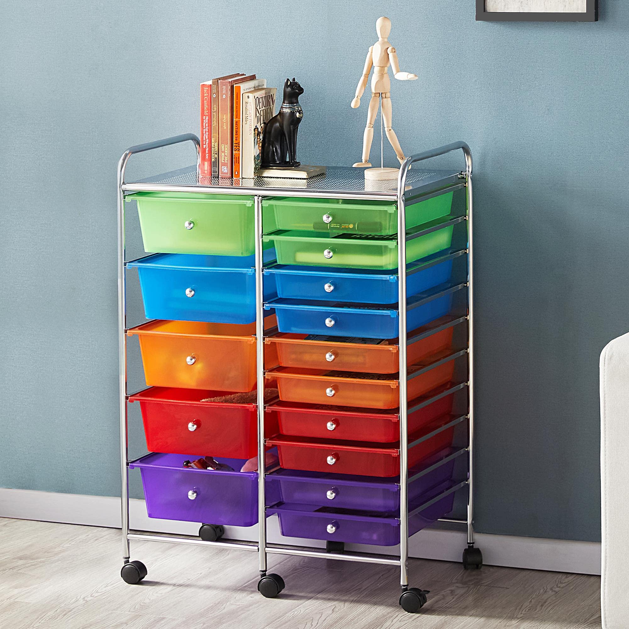 Yaheetech 15-Drawer Rolling Cart - Mobile Storage Organizer for Craft Supplies & Tools