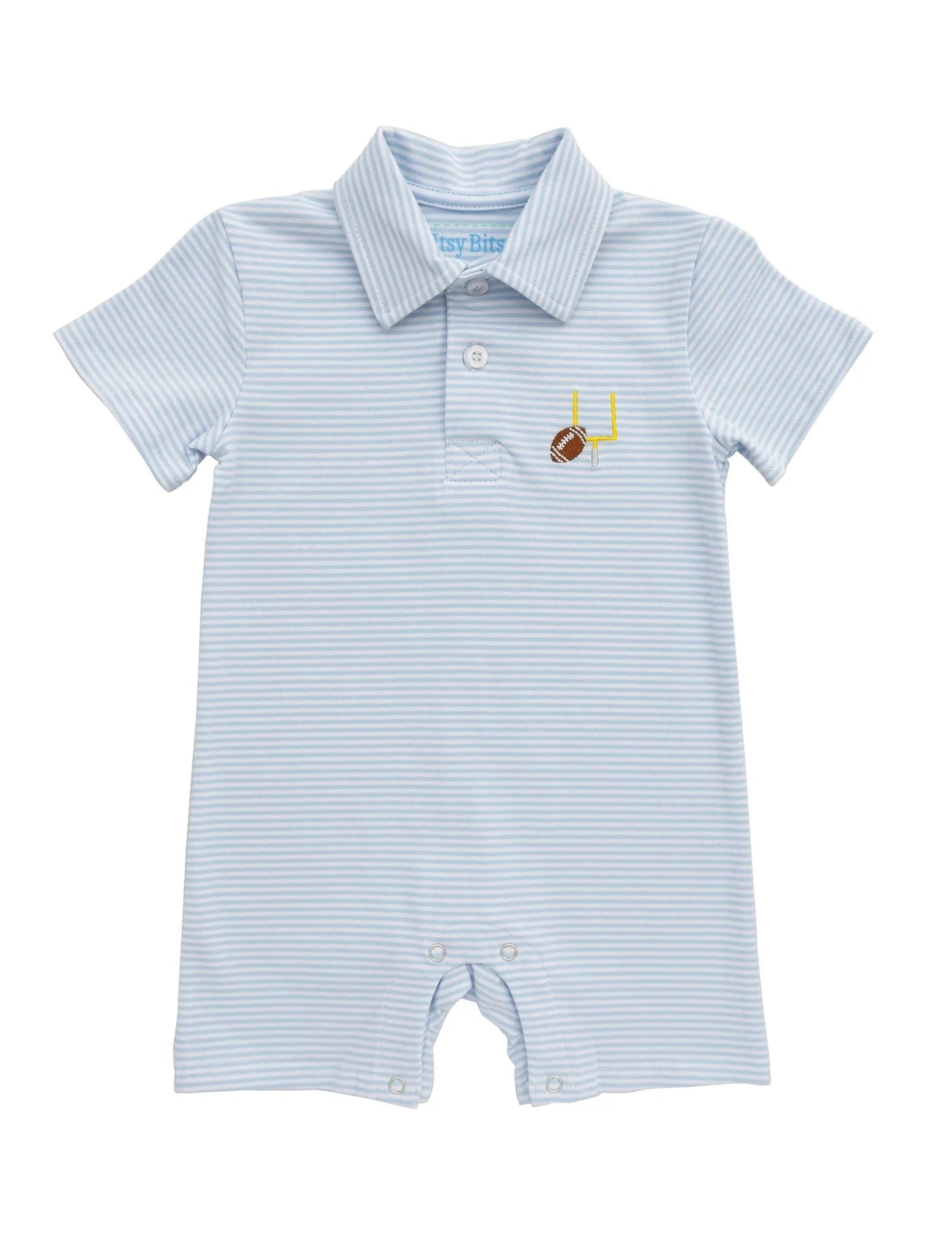 Light Blue Game Day Polo Romper for Baby Girls - Cute & Comfortable Outfit for Sports Events, Parties & Casual Wear